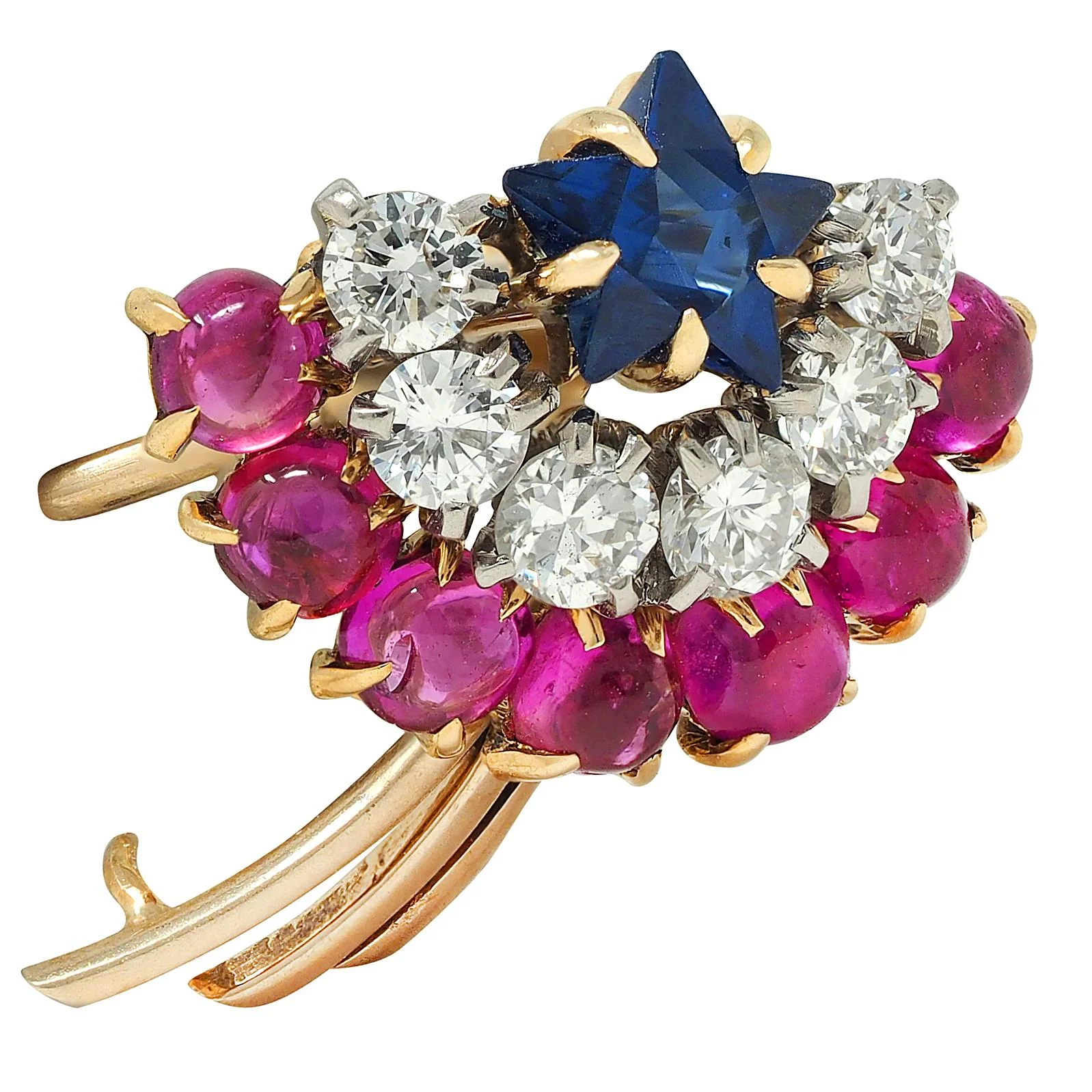 Cartier Retro 14 Karat Yellow Gold Diamond Ruby Sapphire Vintage Shooting Star Unisex Brooch - Image 3