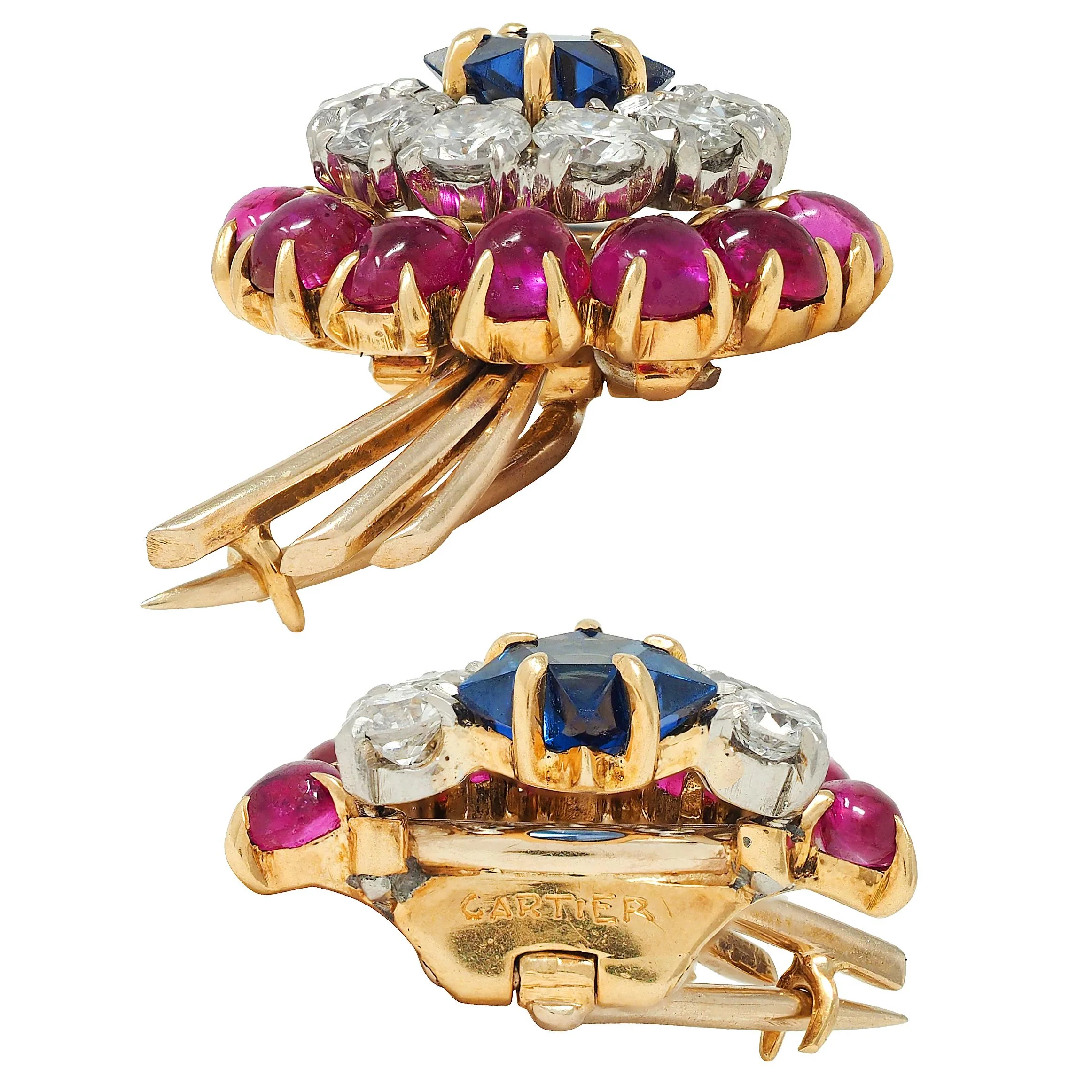 Cartier Retro 14 Karat Yellow Gold Diamond Ruby Sapphire Vintage Shooting Star Unisex Brooch - Image 7