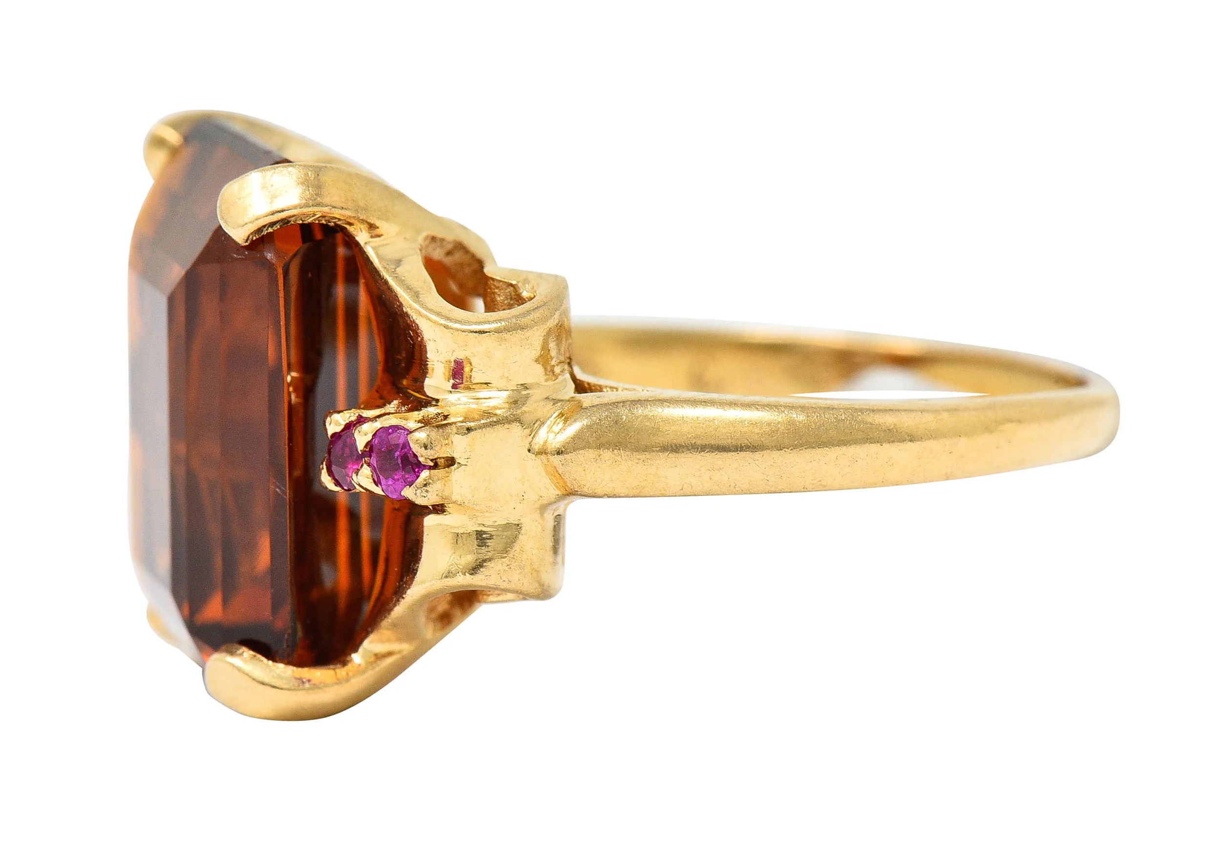 Cartier Retro Citrine Ruby 14 Karat Gold Gemstone Ring - Image 4