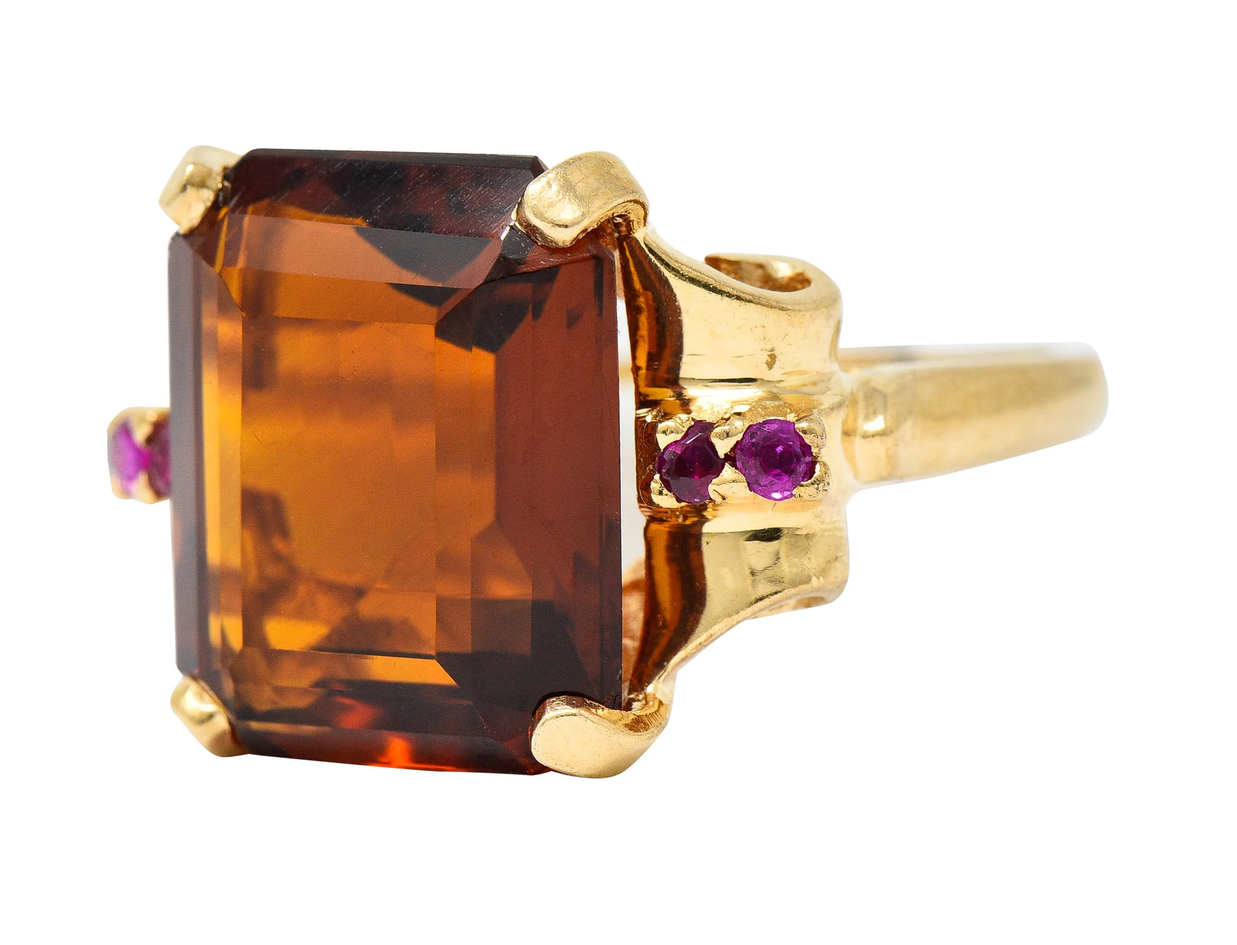 Cartier Retro Citrine Ruby 14 Karat Gold Gemstone Ring - Image 5