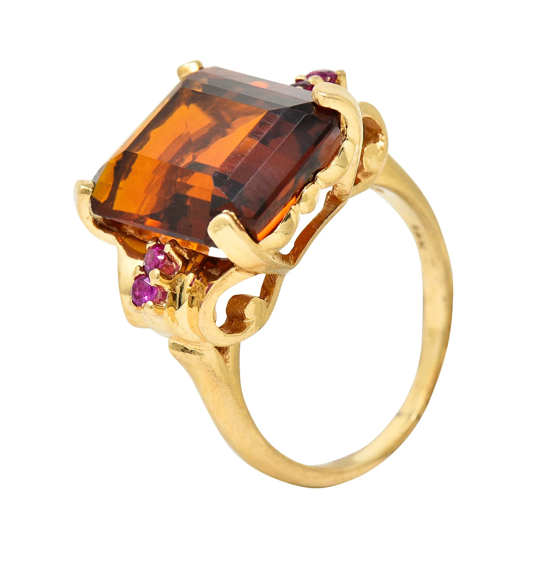 Cartier Retro Citrine Ruby 14 Karat Gold Gemstone Ring - Image 9