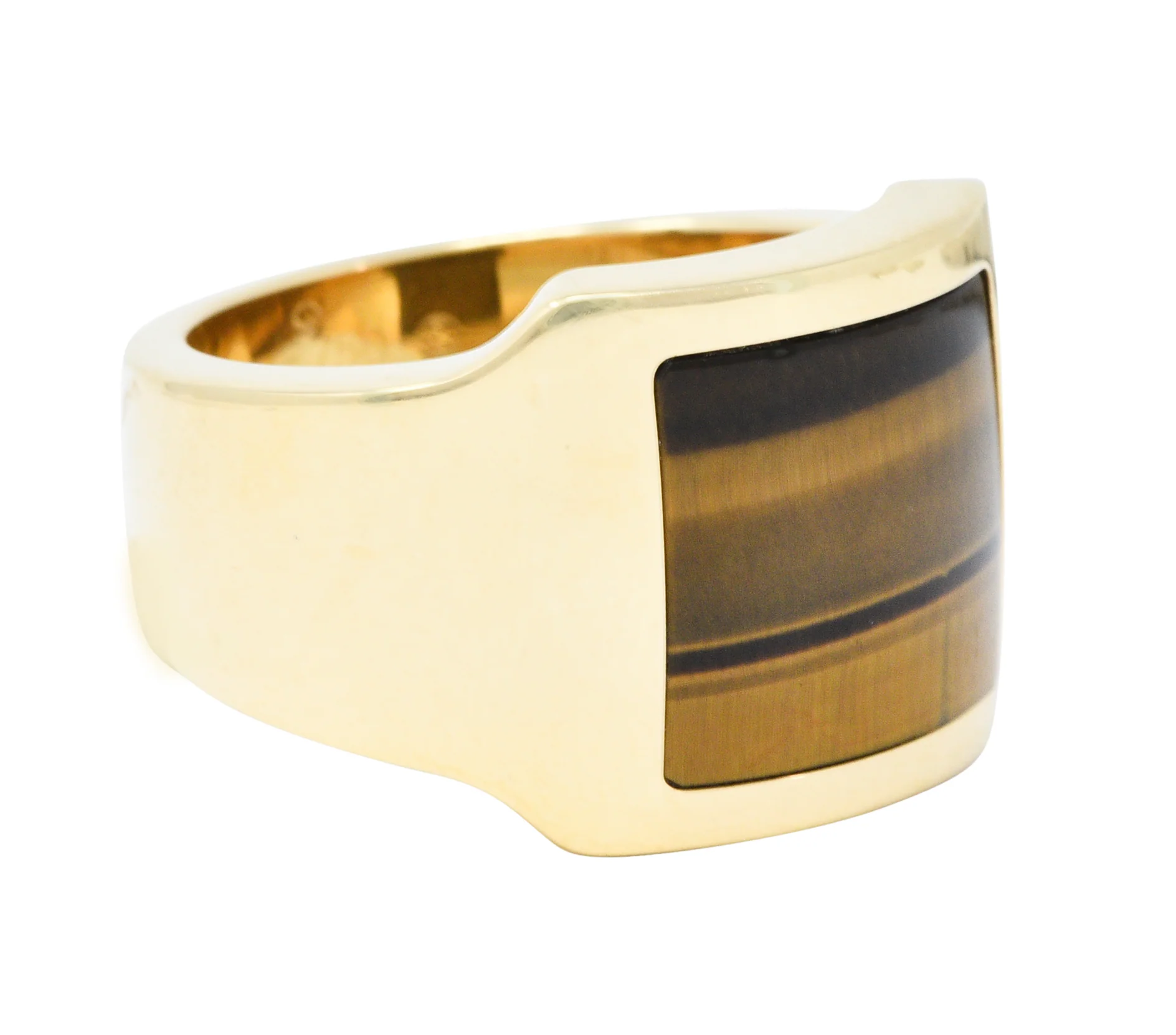 Cartier Tiger's Eye 18 Karat Gold Men's Cushion Santos Dumont Ring - Image 2