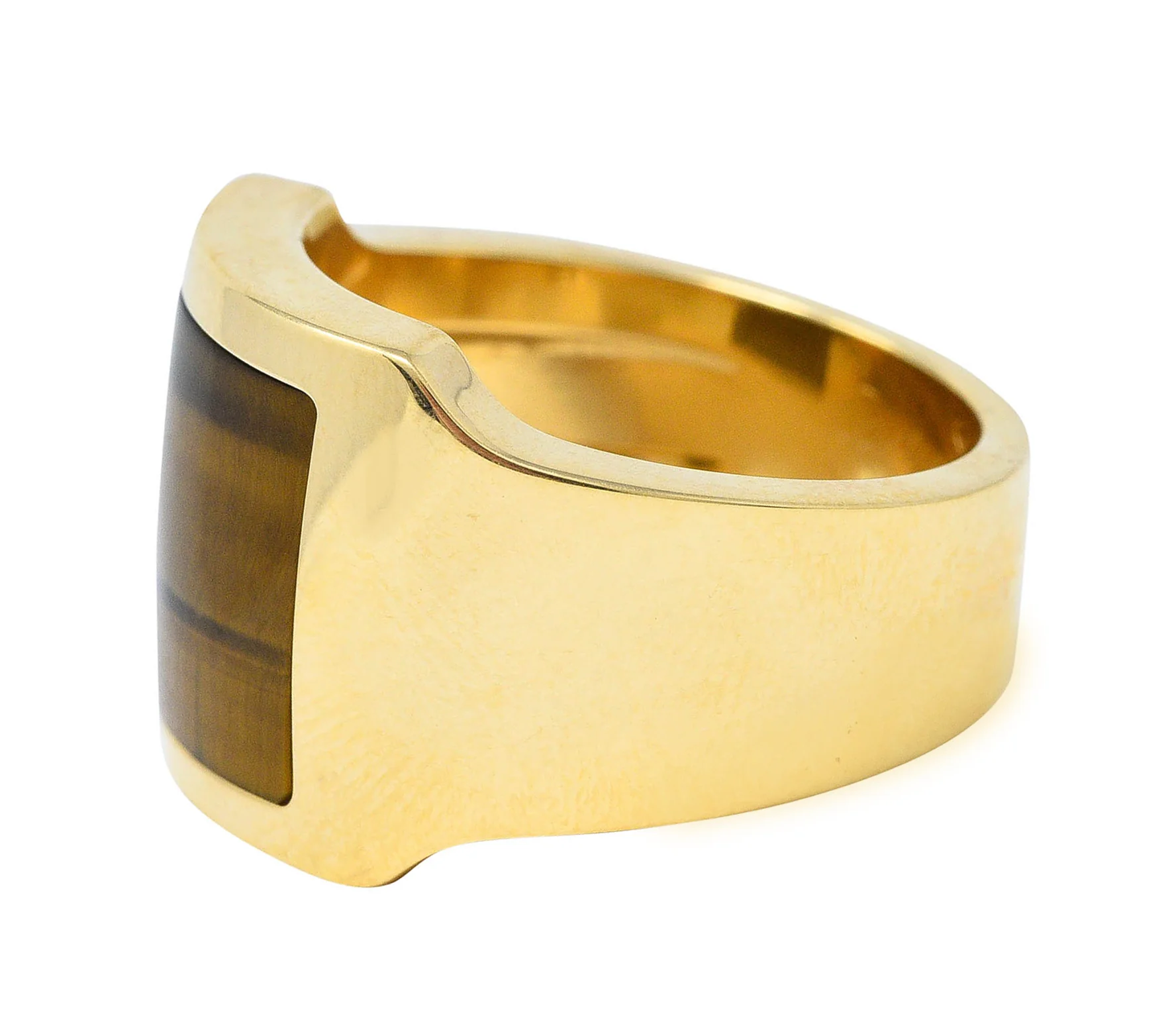 Cartier Tiger's Eye 18 Karat Gold Men's Cushion Santos Dumont Ring - Image 6