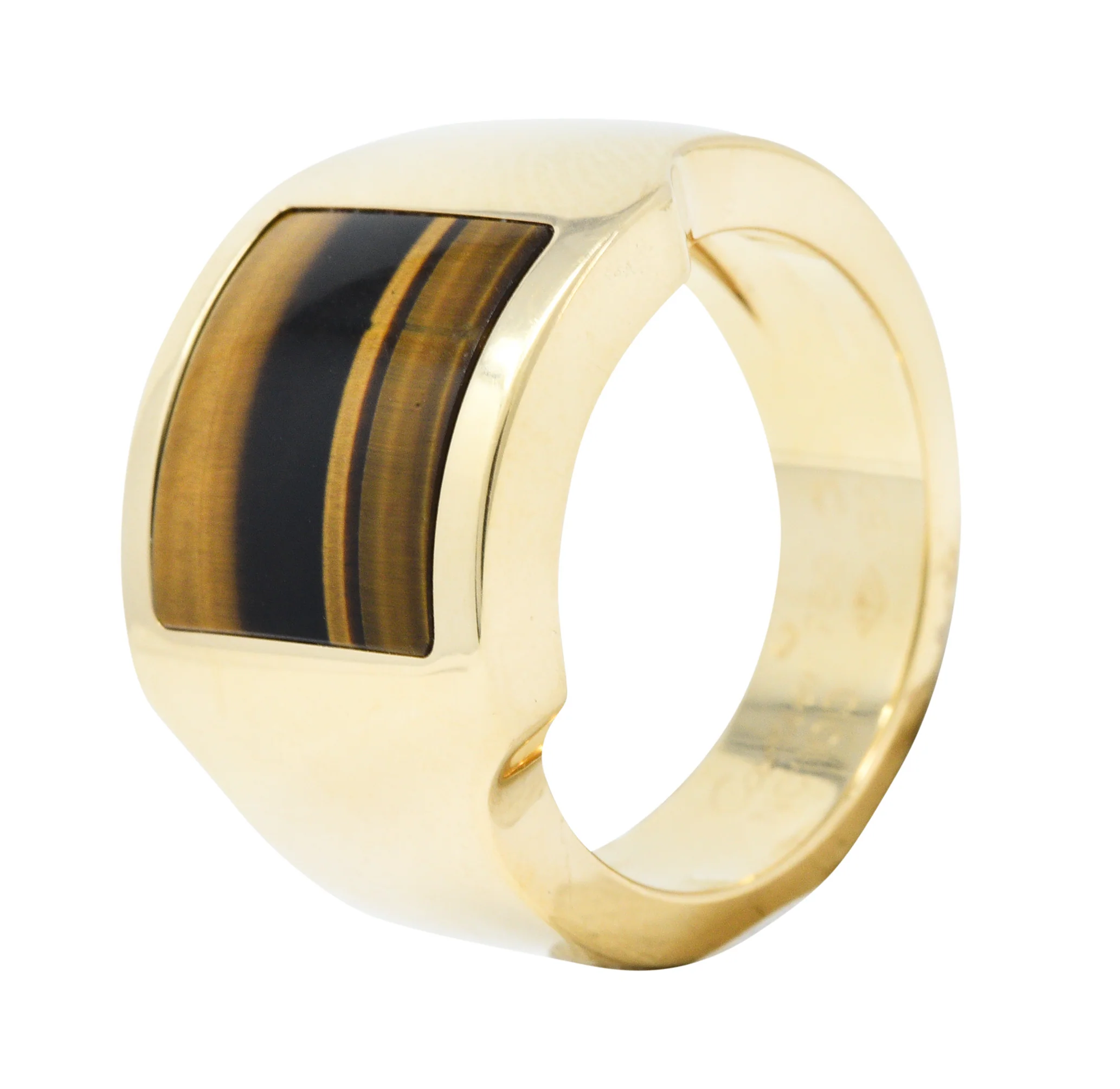 Cartier Tiger's Eye 18 Karat Gold Men's Cushion Santos Dumont Ring - Image 9