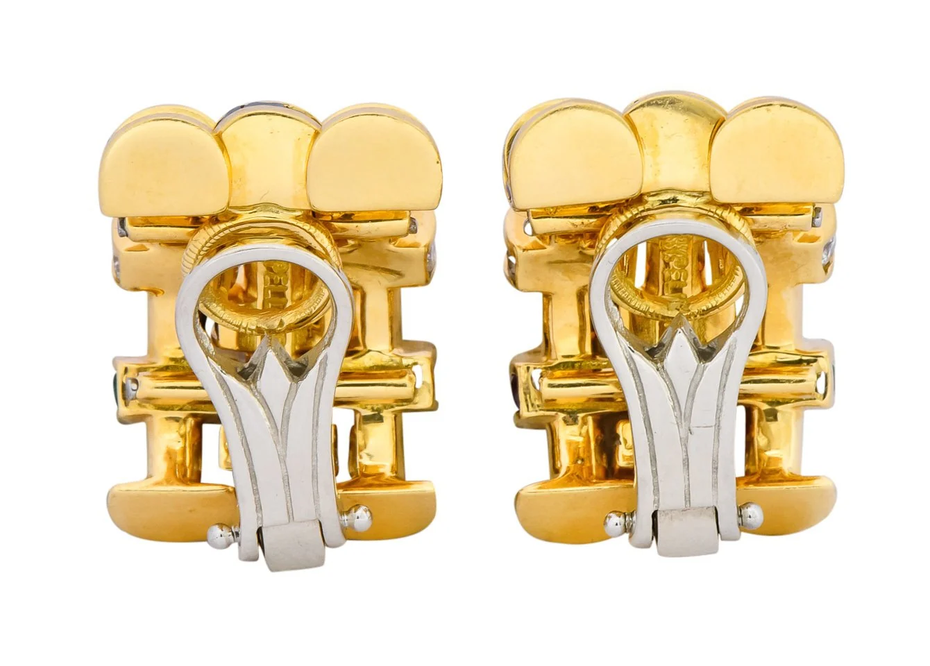 Charles Krypell 4.40 CTW Sapphire Ruby Emerald Diamond 18 Karat Gold Ear-Clip Earrings - Image 7