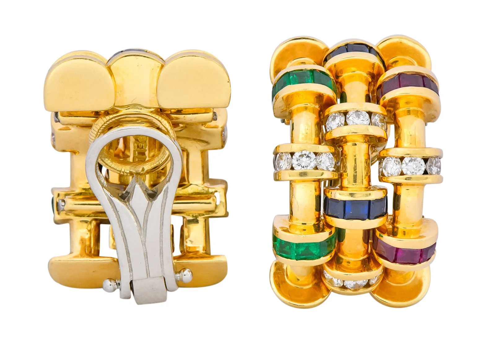 Charles Krypell 4.40 CTW Sapphire Ruby Emerald Diamond 18 Karat Gold Ear-Clip Earrings - Image 9