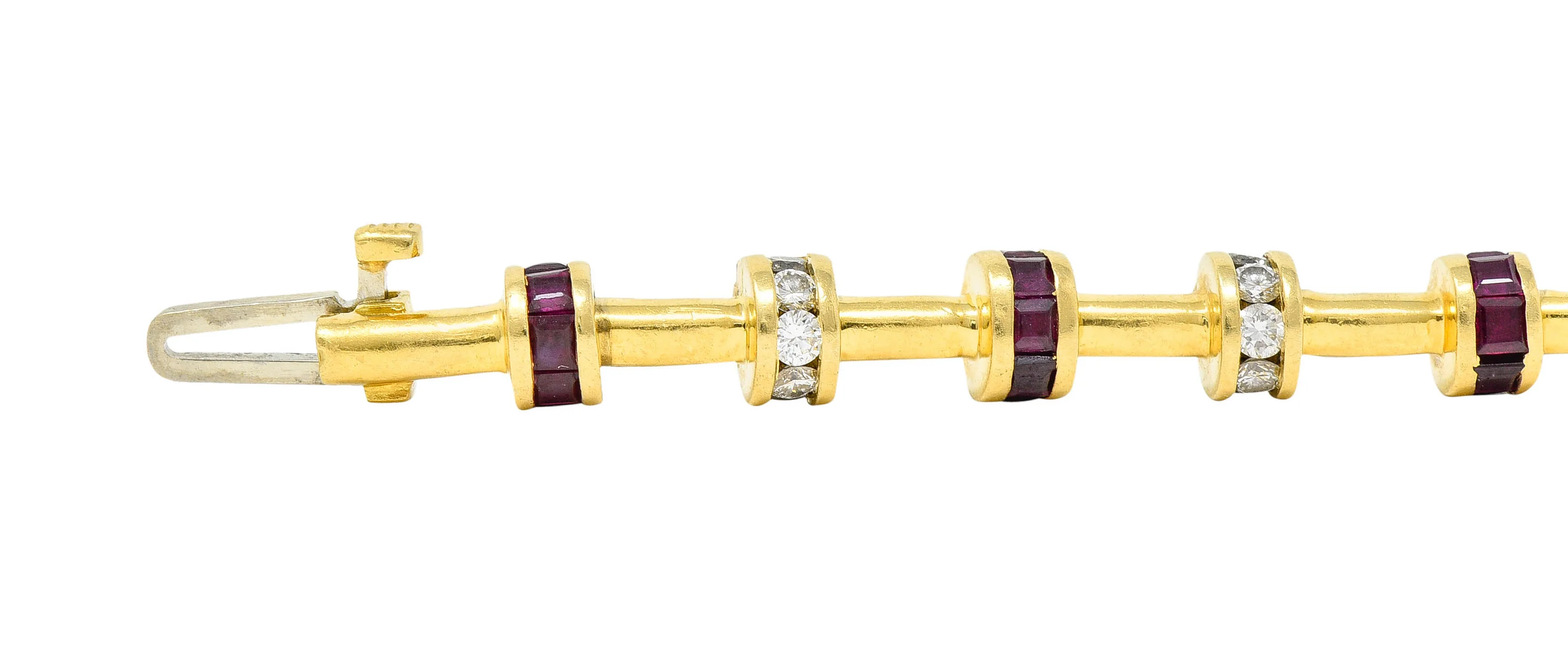 Charles Krypell 6.00 CTW Diamond Ruby 18 Karat Gold Barrel Link Bracelet - Image 5