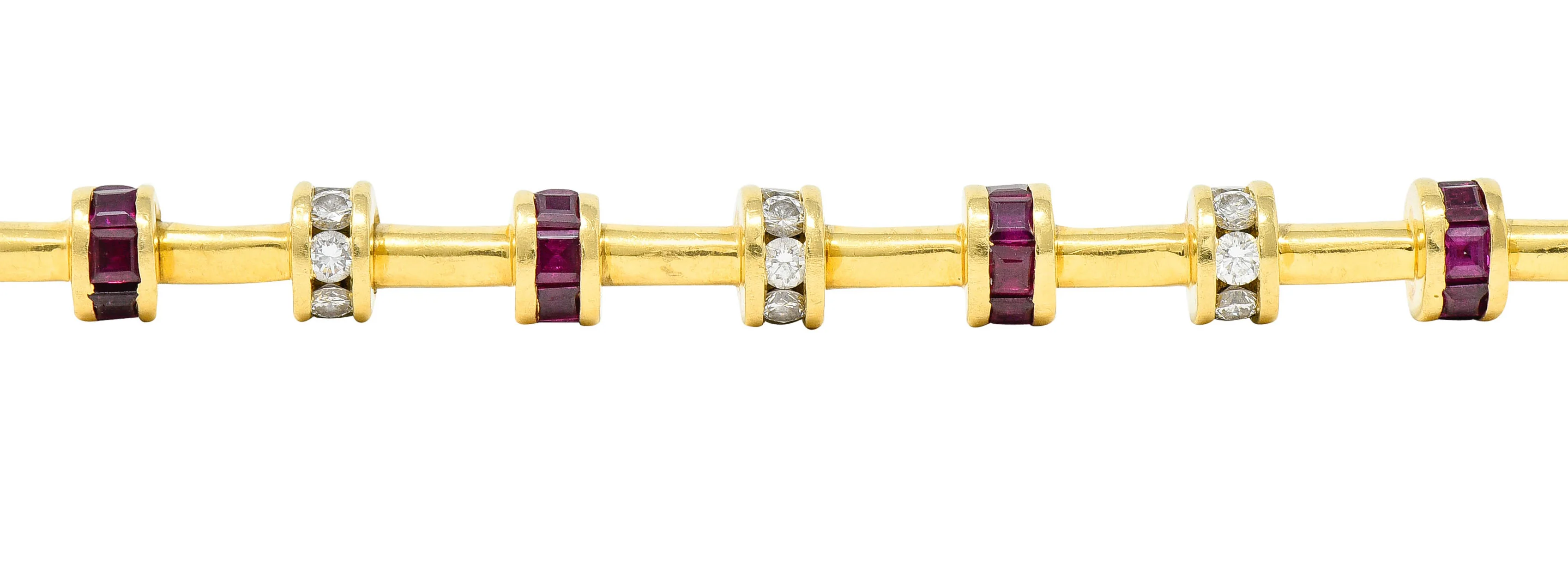 Charles Krypell 6.00 CTW Diamond Ruby 18 Karat Gold Barrel Link Bracelet - Image 6