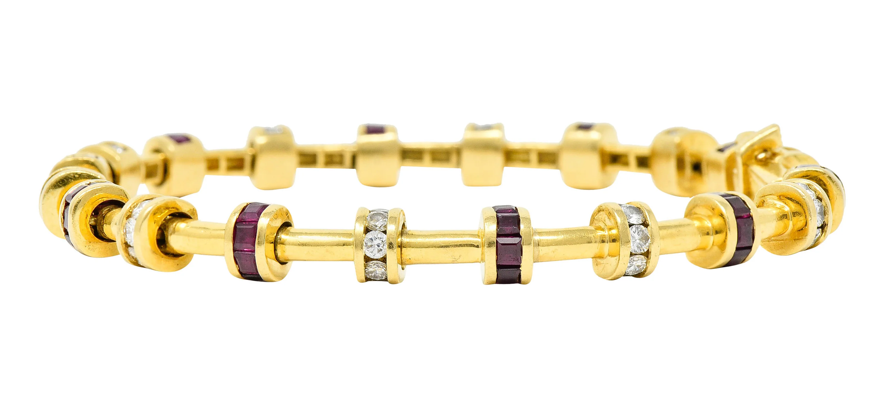 Charles Krypell 6.00 CTW Diamond Ruby 18 Karat Gold Barrel Link Bracelet - Image 8