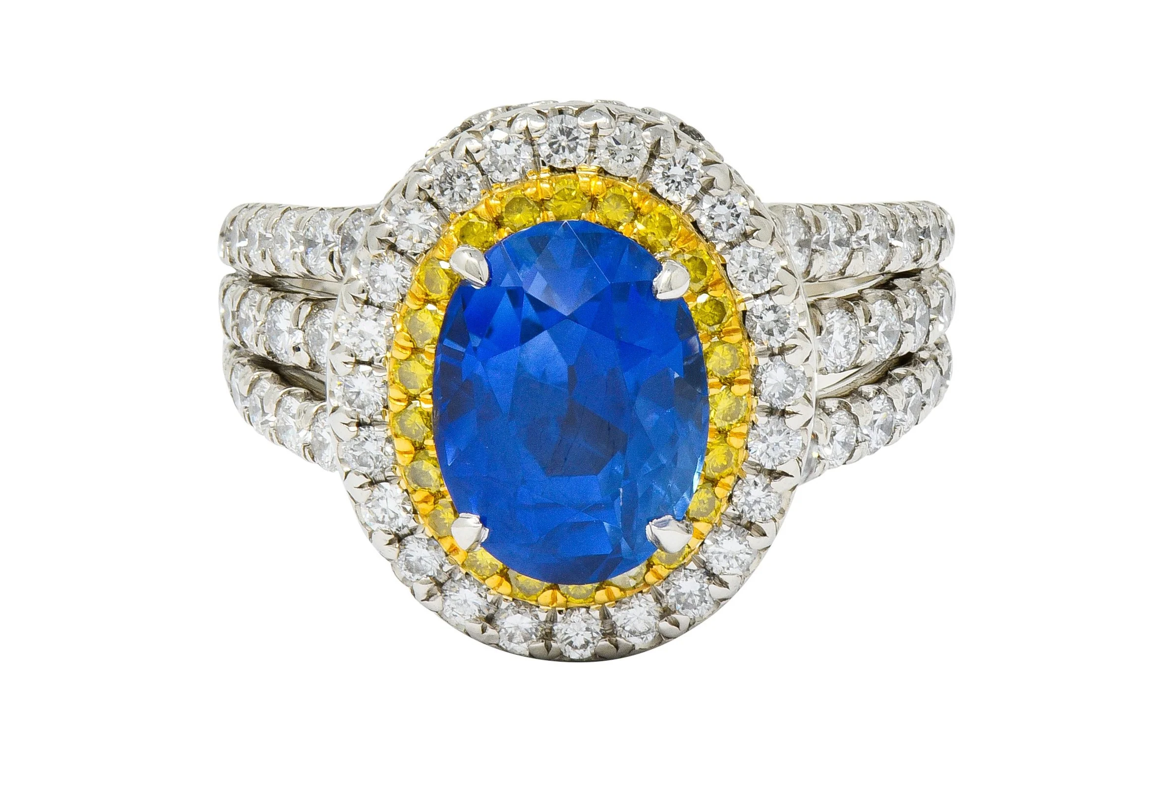 Charles Krypell No Heat Ceylon Sapphire White & Fancy Yellow Diamond Platinum Ring
