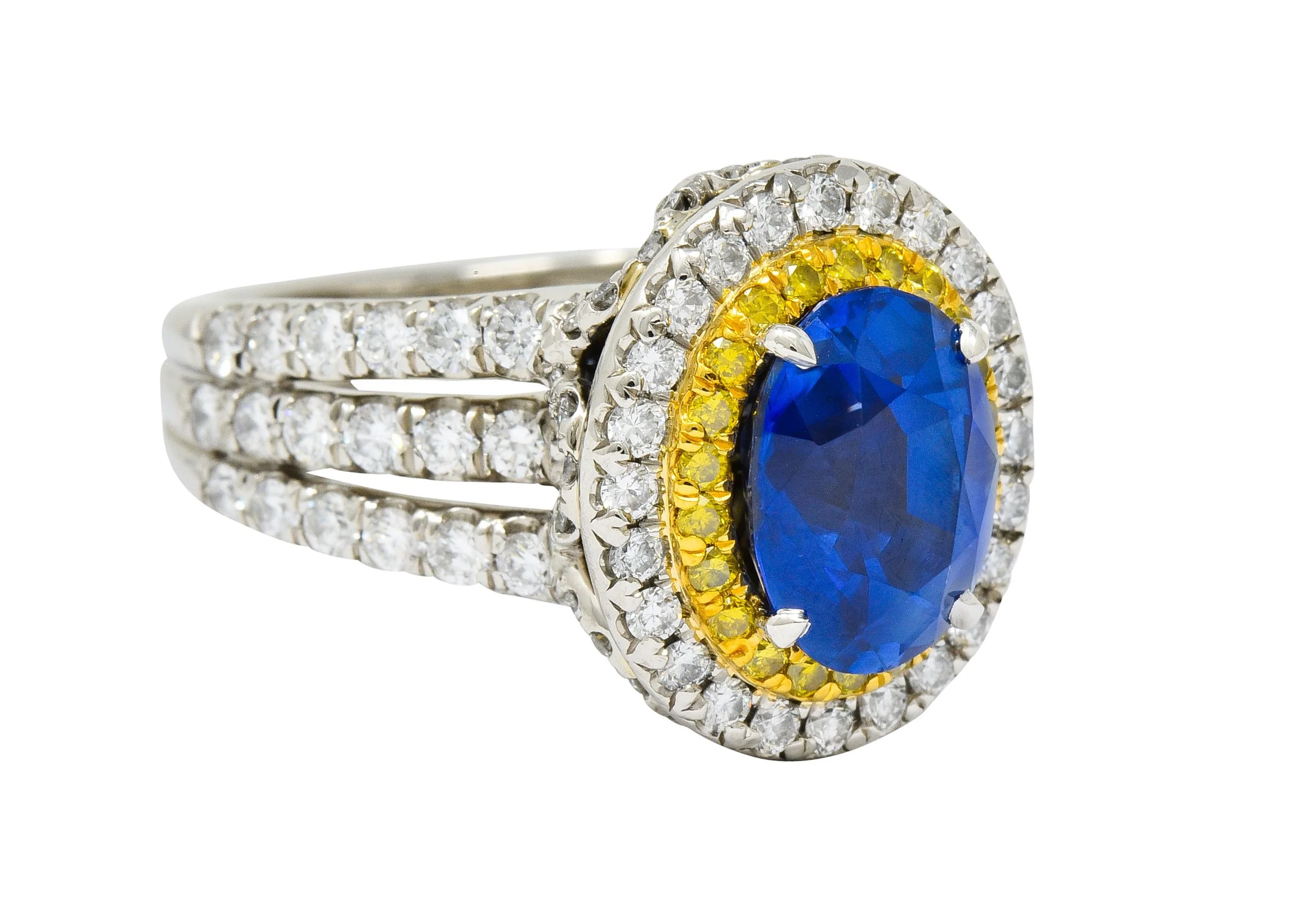 Charles Krypell No Heat Ceylon Sapphire White & Fancy Yellow Diamond Platinum Ring - Image 2