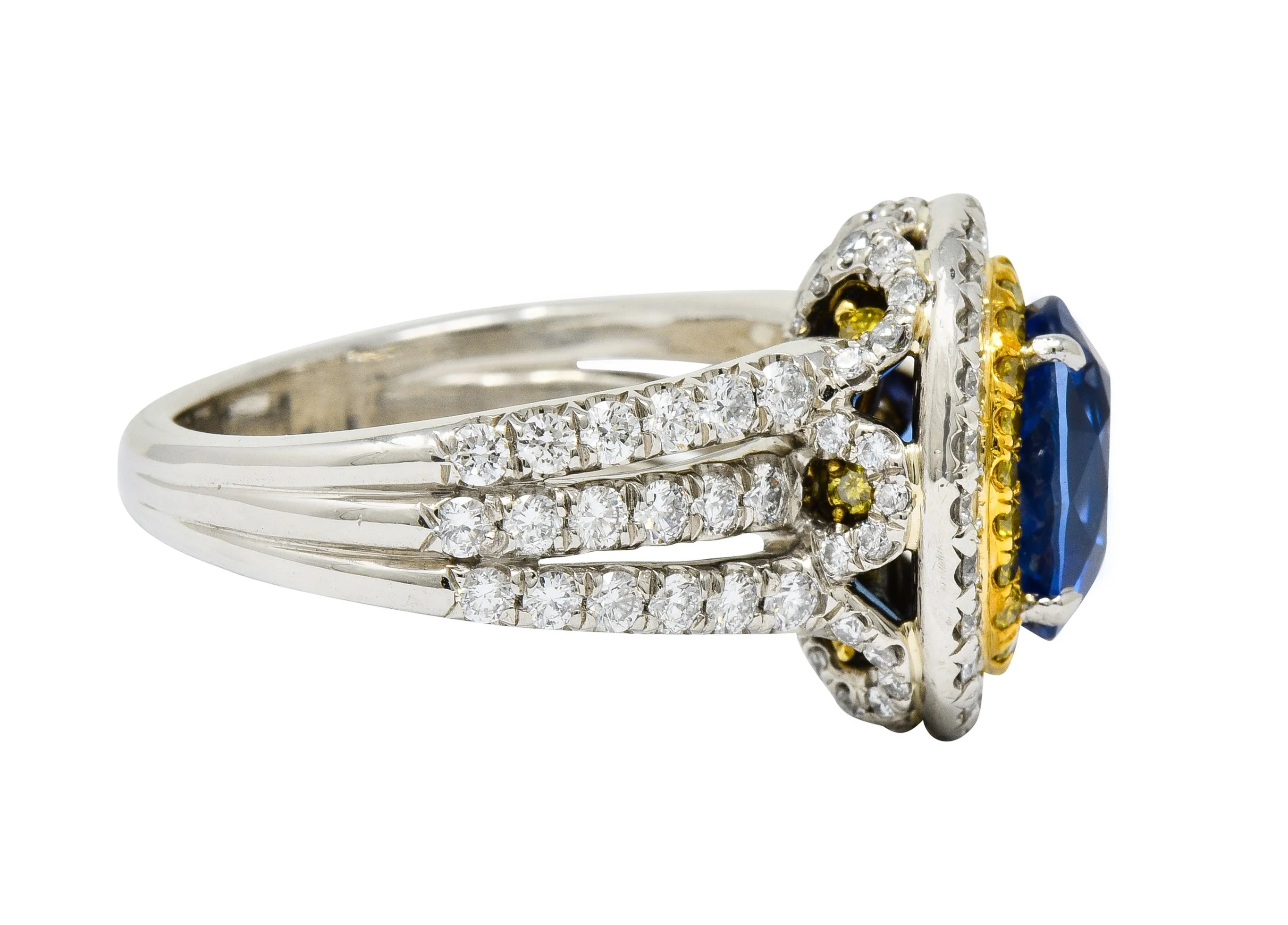 Charles Krypell No Heat Ceylon Sapphire White & Fancy Yellow Diamond Platinum Ring - Image 3
