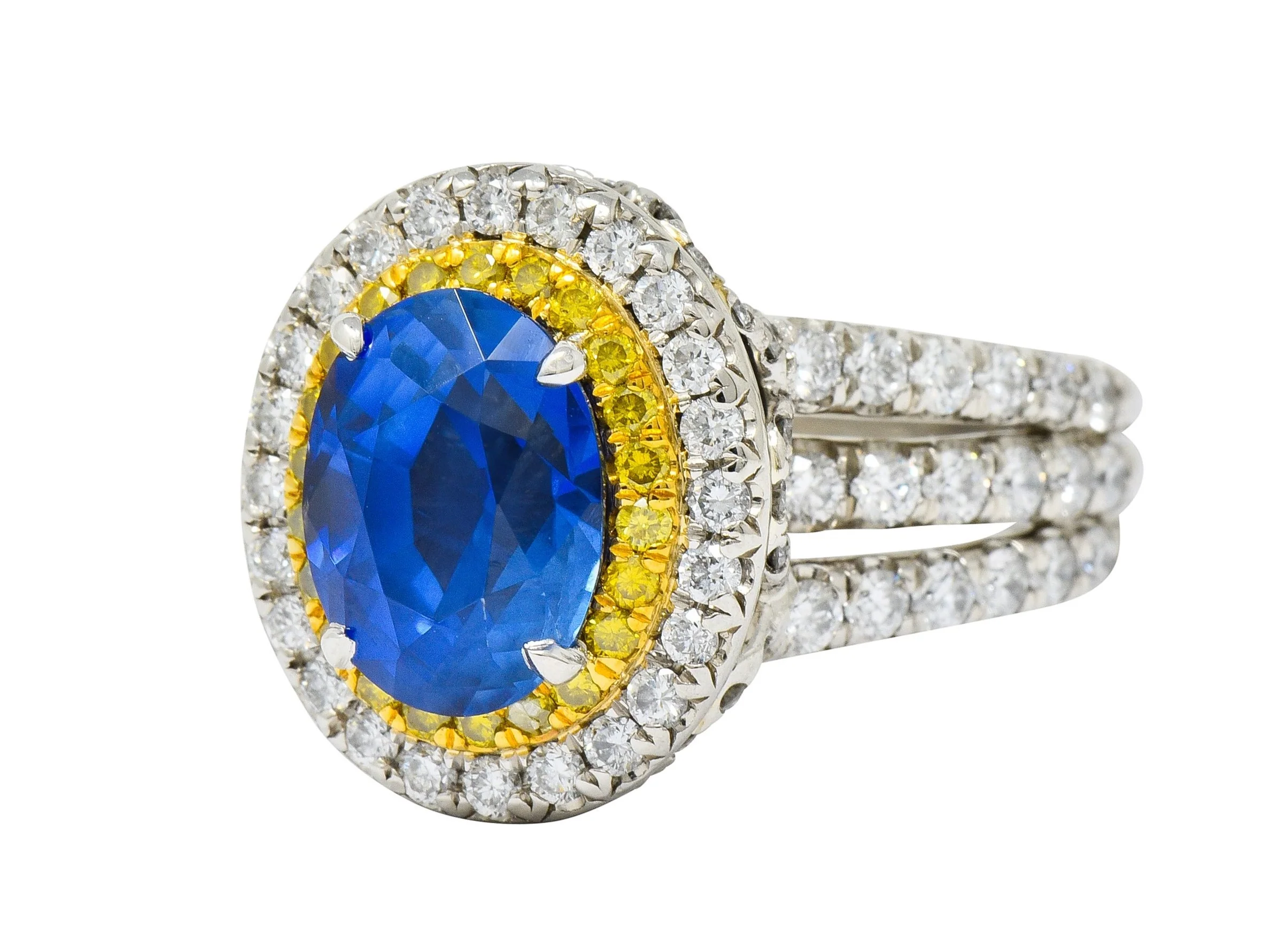 Charles Krypell No Heat Ceylon Sapphire White & Fancy Yellow Diamond Platinum Ring - Image 6