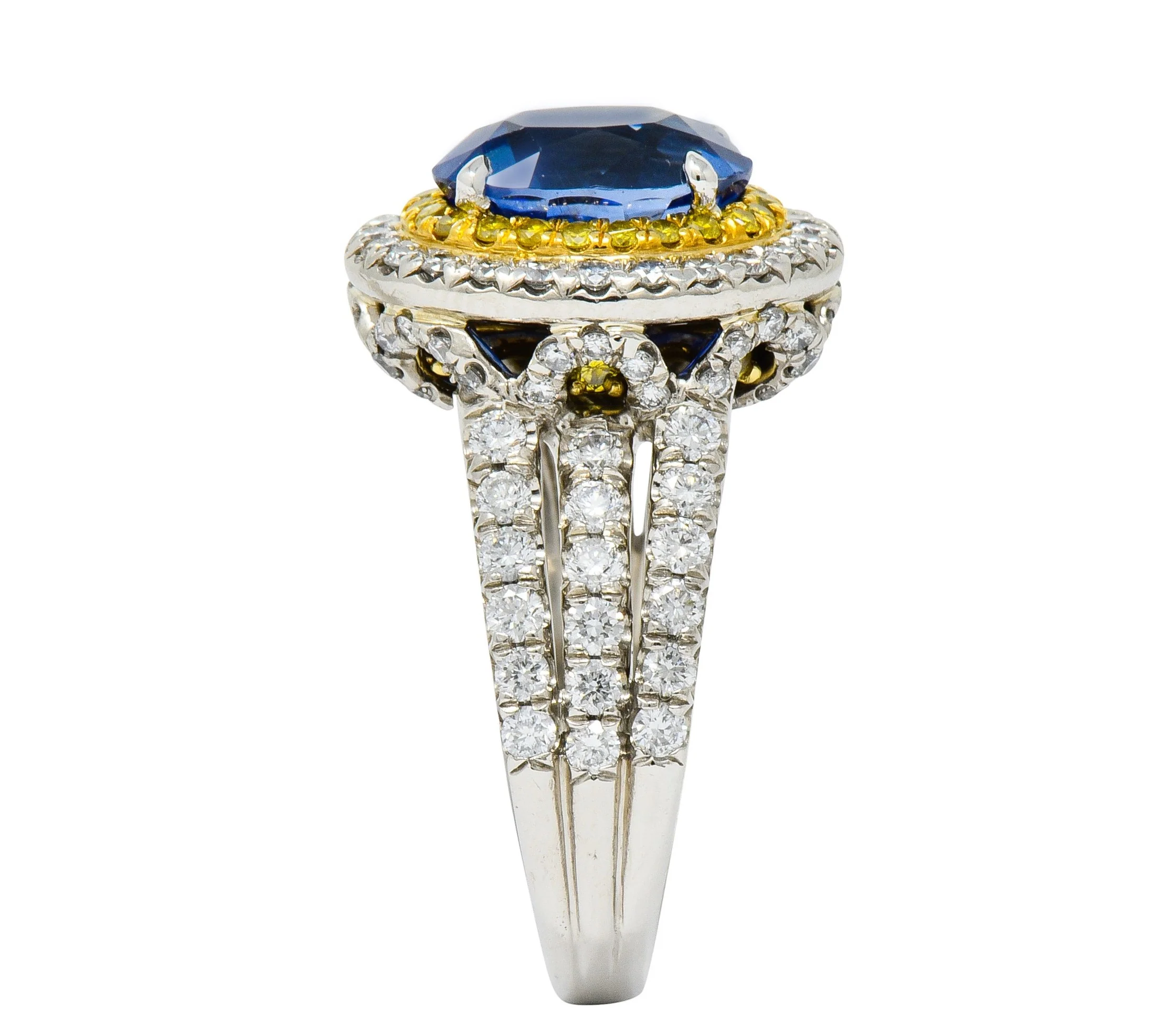 Charles Krypell No Heat Ceylon Sapphire White & Fancy Yellow Diamond Platinum Ring - Image 8