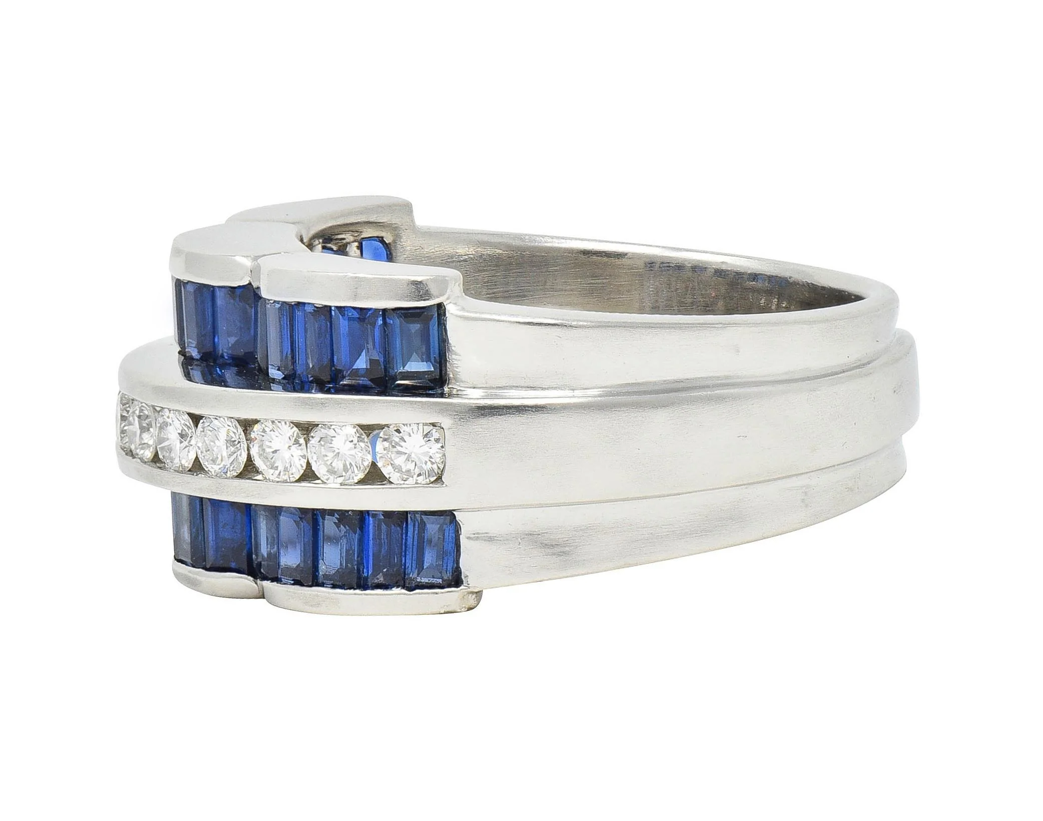 Charles Krypell Vintage 2.76 CTW Sapphire Diamond Platinum Arch Wide Band Ring - Image 5