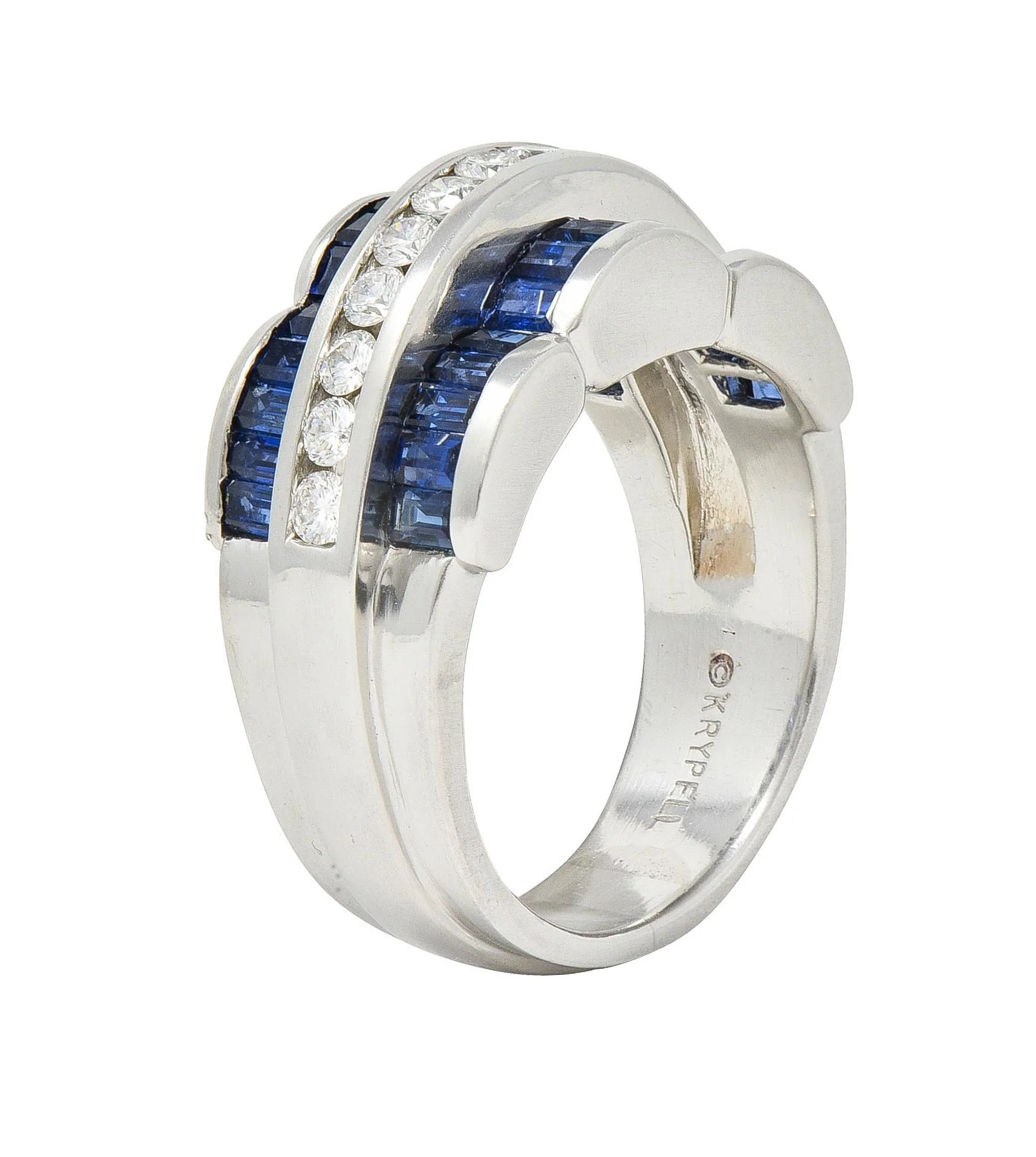 Charles Krypell Vintage 2.76 CTW Sapphire Diamond Platinum Arch Wide Band Ring - Image 6