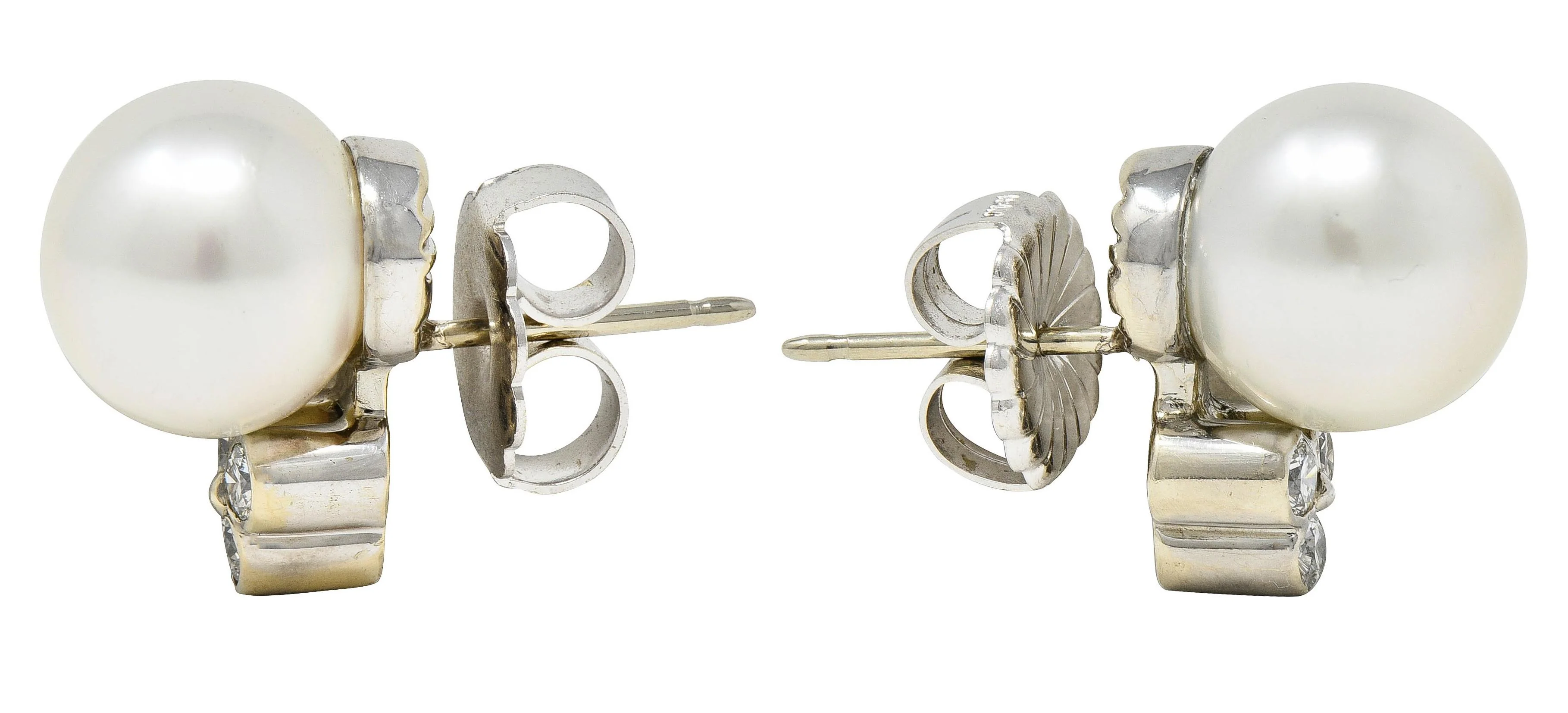 Charles Turi 2000's Pearl Diamond 18 Karat White Gold Cluster Stud Earrings - Image 3