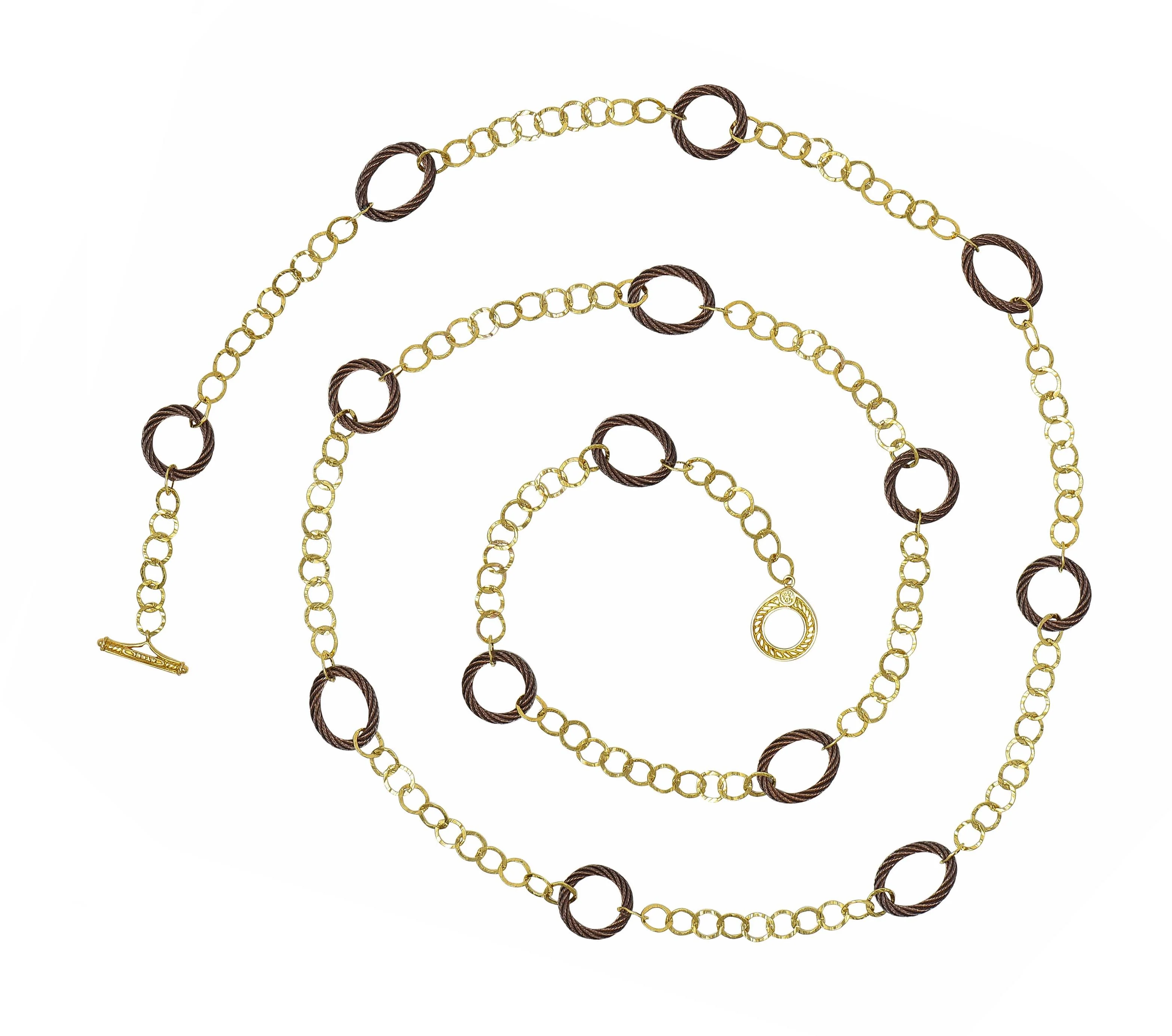 Charriol 2000's Brown Steel 18 Karat Yellow Gold Hammered Celtic Chain Necklace - Image 3
