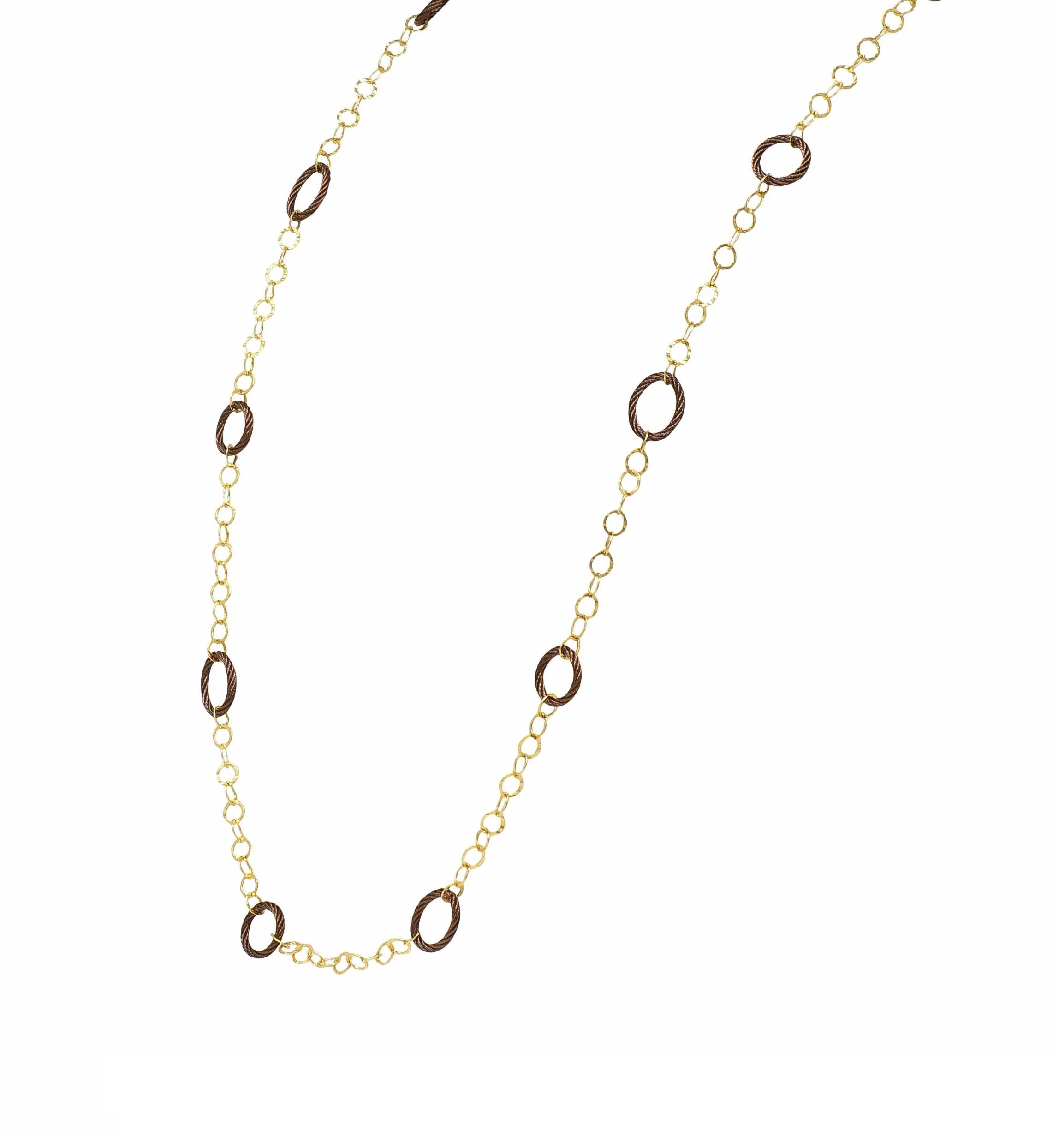 Charriol 2000's Brown Steel 18 Karat Yellow Gold Hammered Celtic Chain Necklace - Image 4