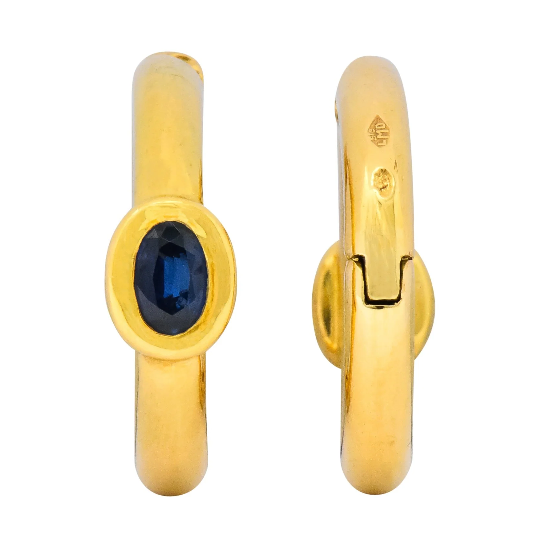 Chaumet Paris Vintage 1.00 CTW Sapphire 18 Karat Gold Hoop Earrings - Image 4