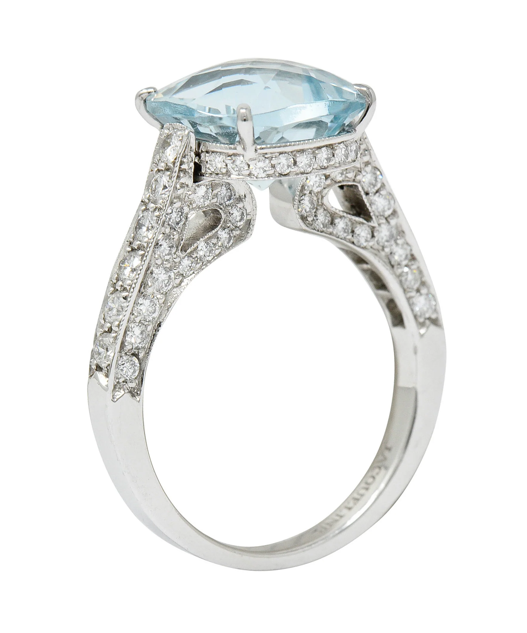 Checkerboard Cushion Cut 5.95 CTW Aquamarine Diamond Platinum Cocktail Ring - Image 10