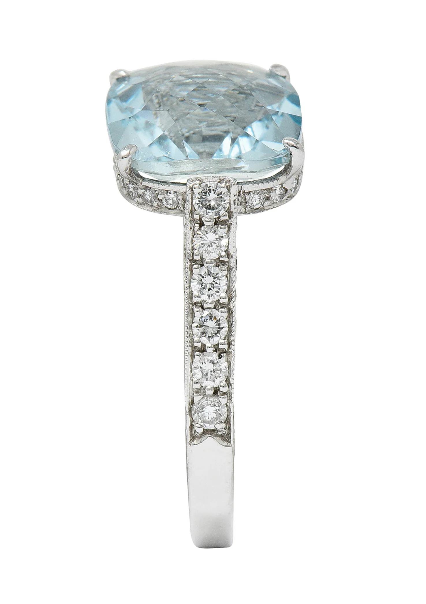 Checkerboard Cushion Cut 5.95 CTW Aquamarine Diamond Platinum Cocktail Ring - Image 11