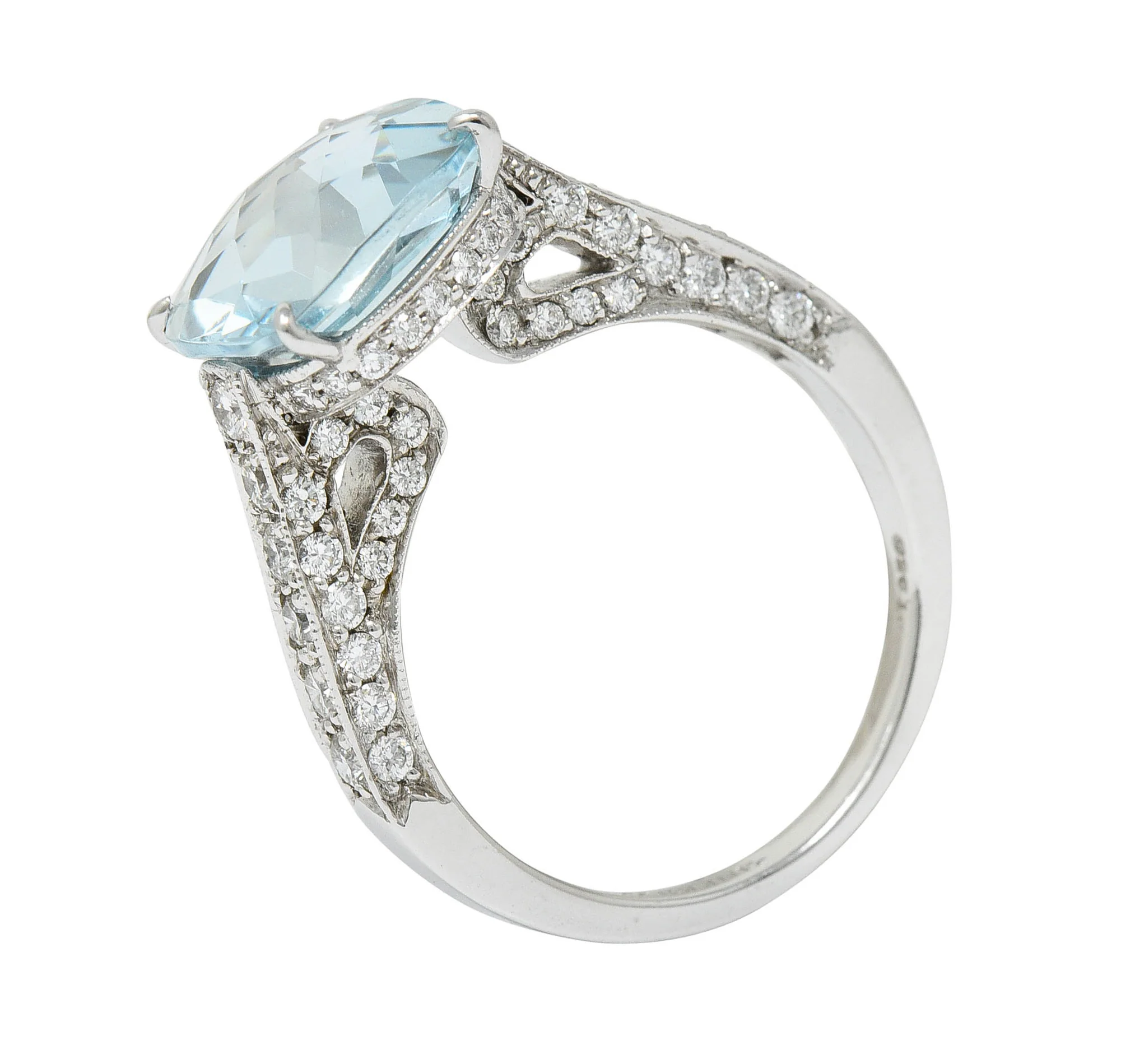 Checkerboard Cushion Cut 5.95 CTW Aquamarine Diamond Platinum Cocktail Ring - Image 12