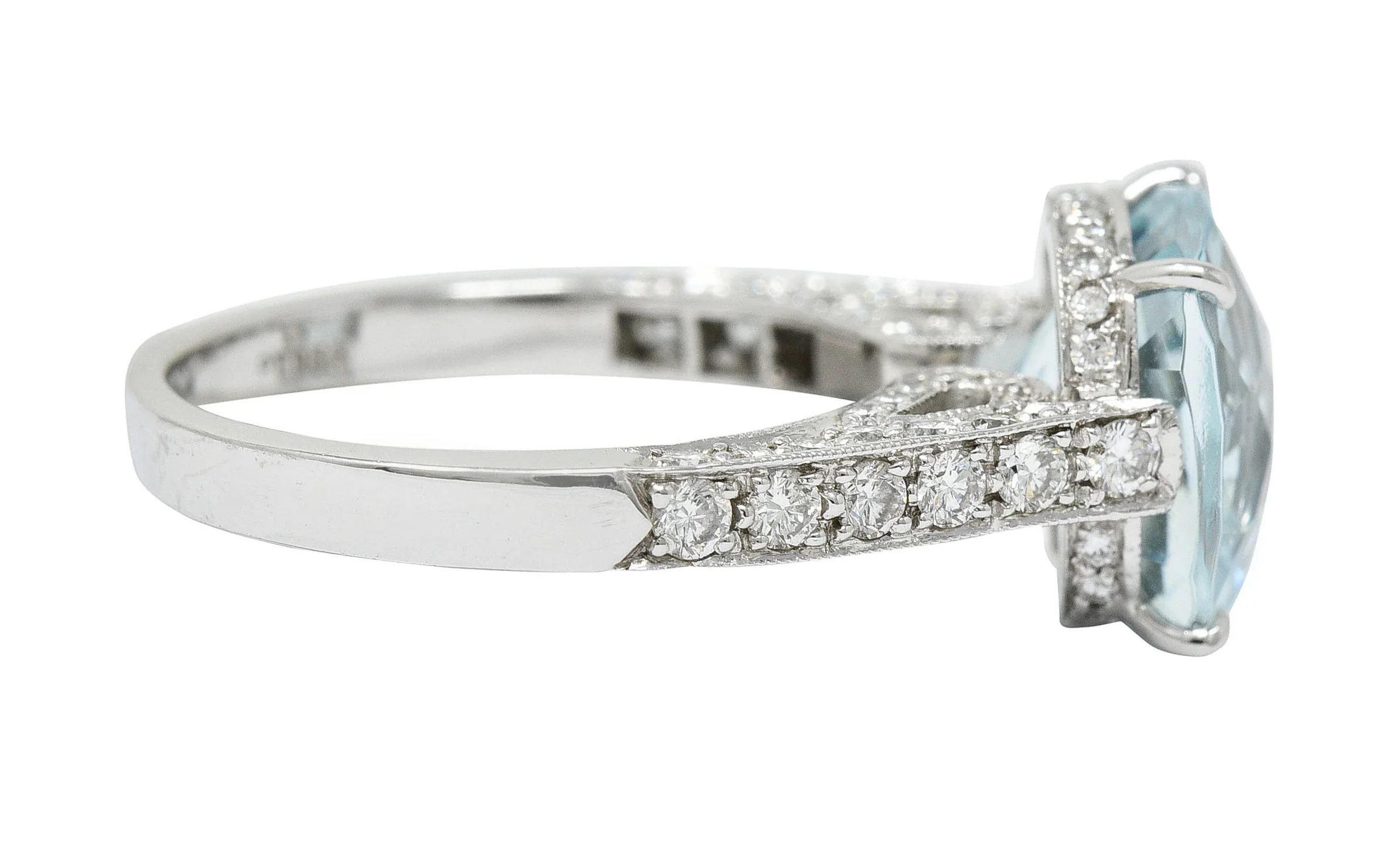 Checkerboard Cushion Cut 5.95 CTW Aquamarine Diamond Platinum Cocktail Ring - Image 3