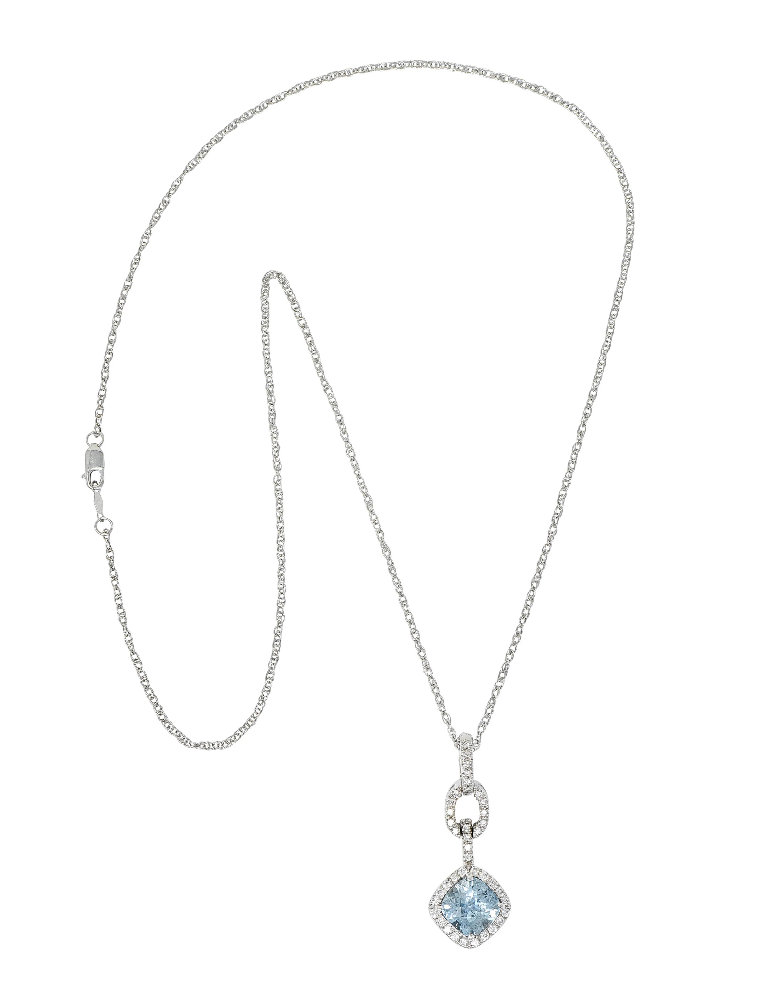 Checkerboard Cut 3.65 CTW Aquamarine Diamond 18 Karat White Gold Enhancer Pendant Necklace - Image 2