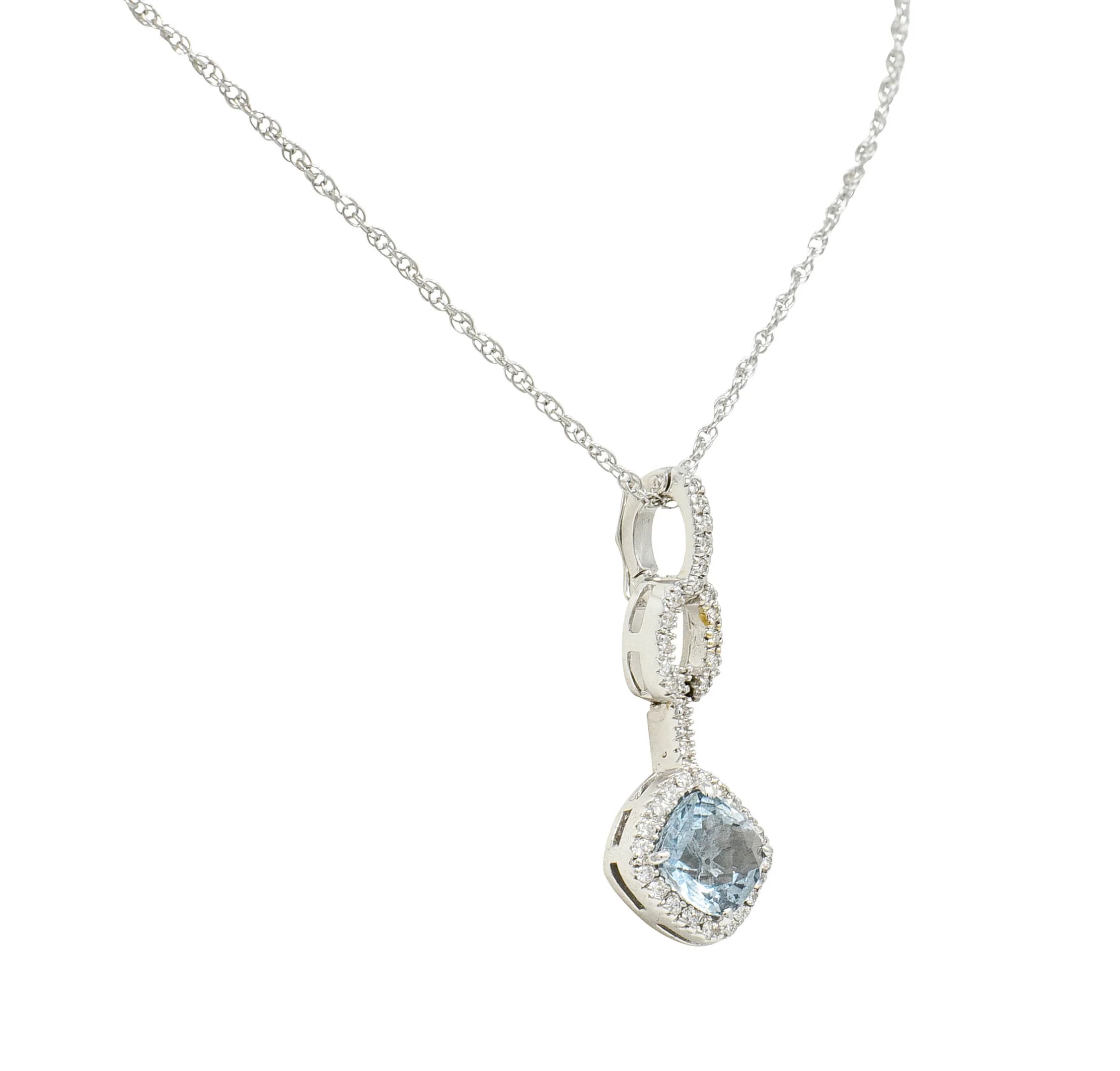 Checkerboard Cut 3.65 CTW Aquamarine Diamond 18 Karat White Gold Enhancer Pendant Necklace - Image 4