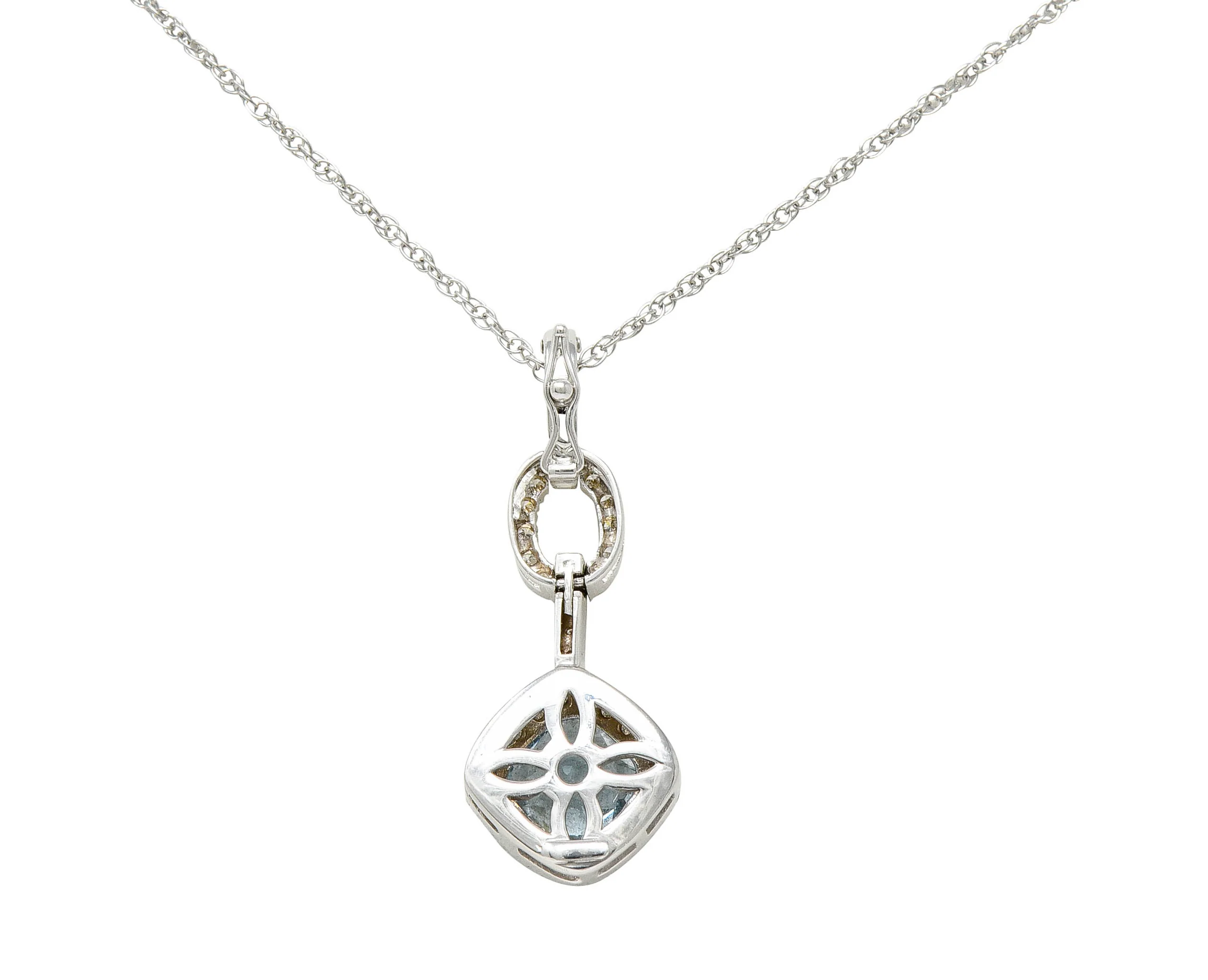 Checkerboard Cut 3.65 CTW Aquamarine Diamond 18 Karat White Gold Enhancer Pendant Necklace - Image 5