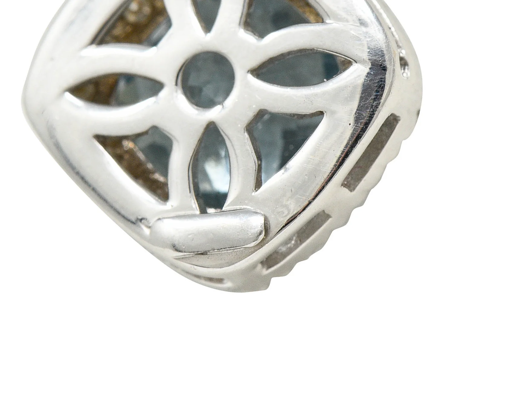 Checkerboard Cut 3.65 CTW Aquamarine Diamond 18 Karat White Gold Enhancer Pendant Necklace - Image 7