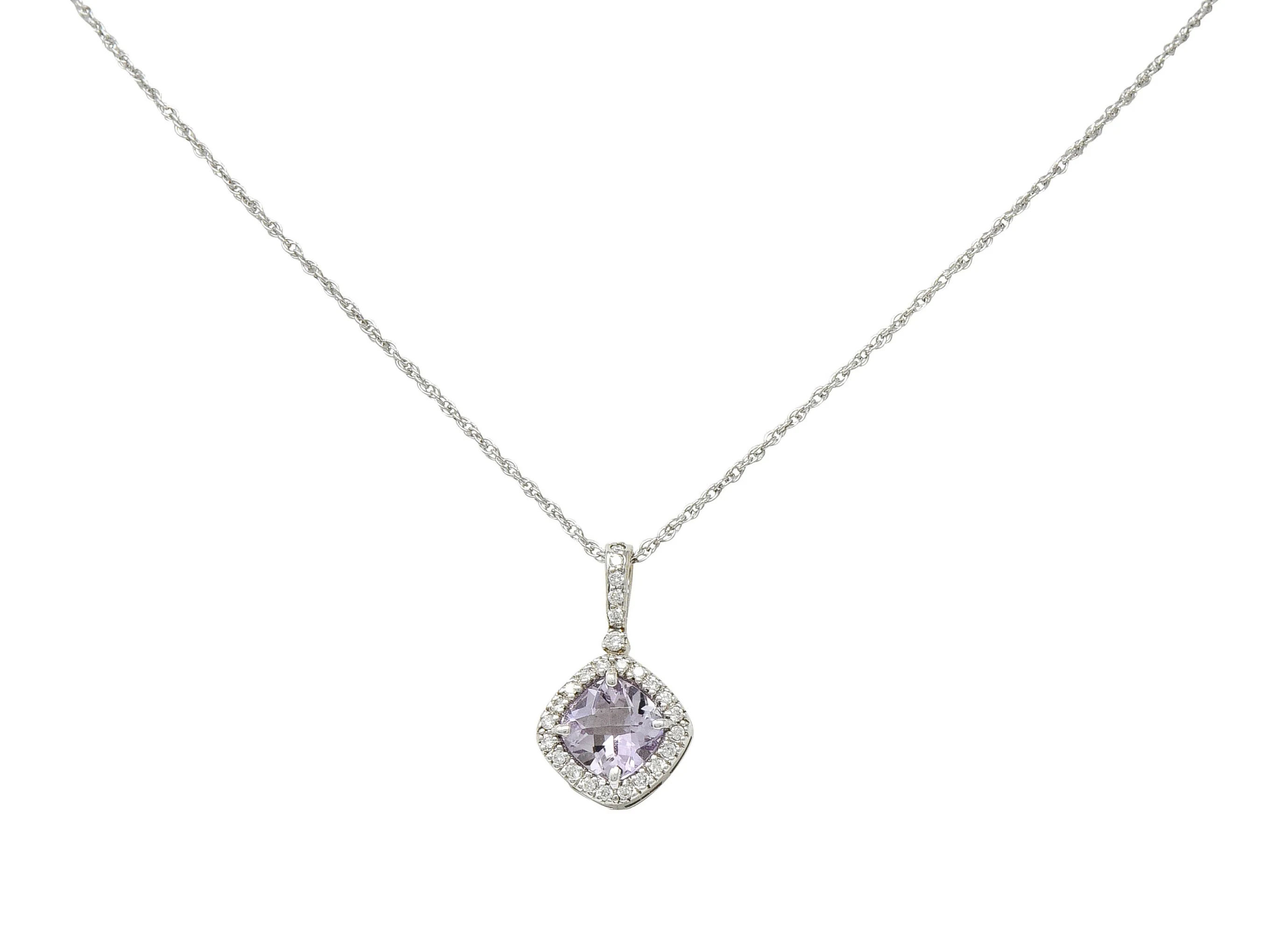 Checkerboard Cut Amethyst Diamond 18 Karat Gold Pendant Necklace