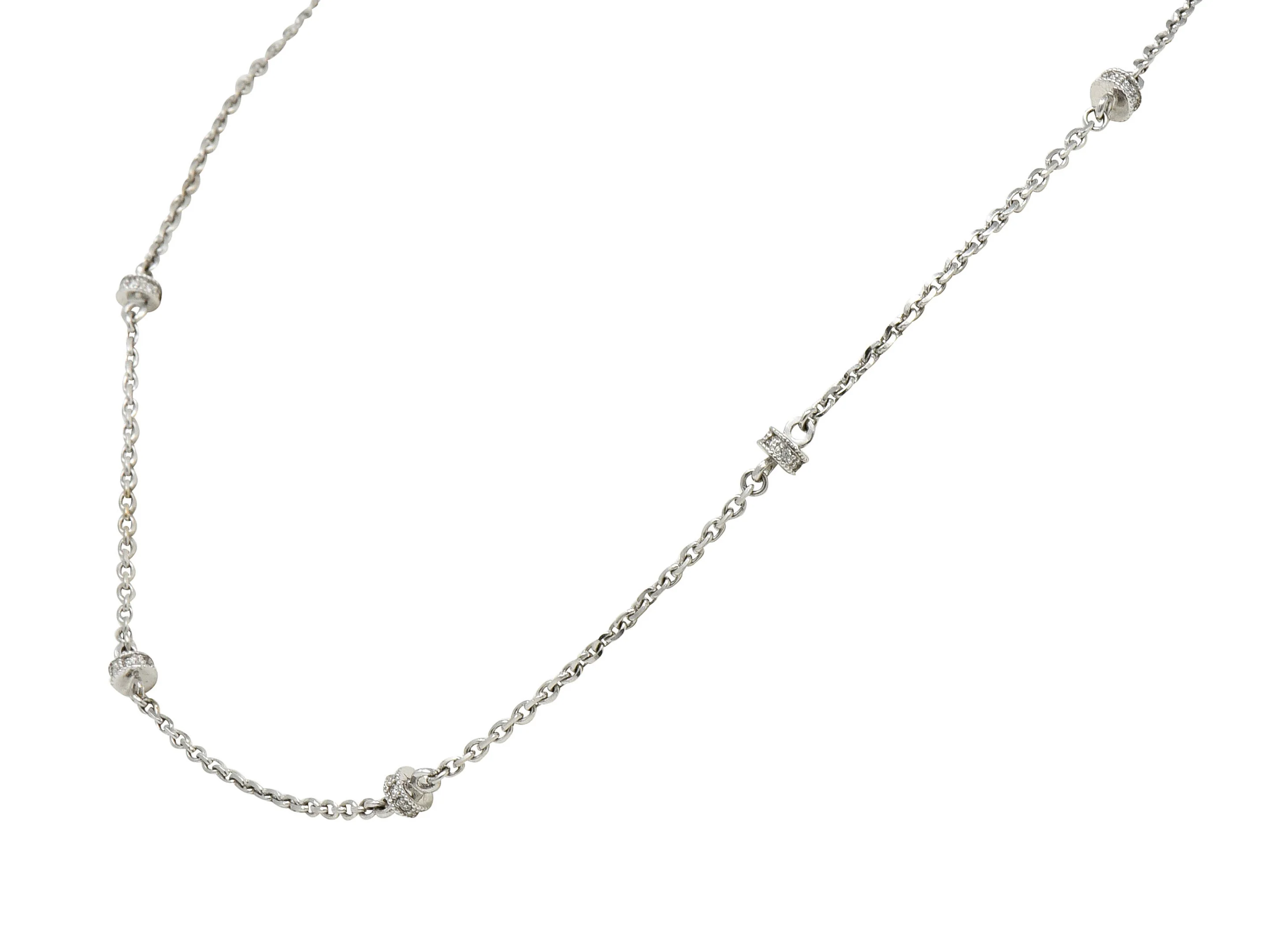 Chic Diamond 18 Karat White Gold Rondelle Station Cable Chain Necklace - Image 3