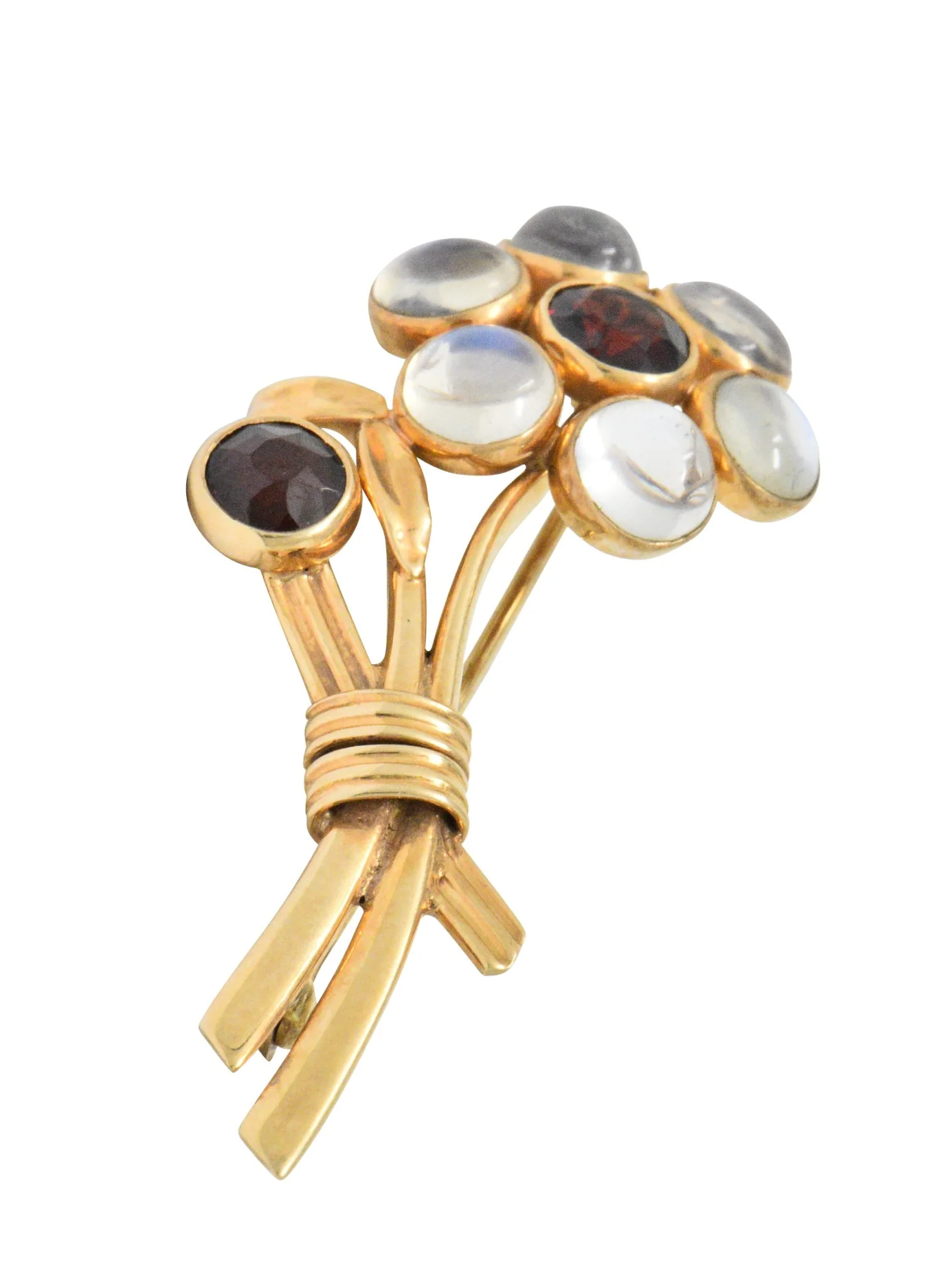 Church & Company 1.50 CTW Garnet Moonstone 14 Karat Rose Gold Flower Brooch - Image 3