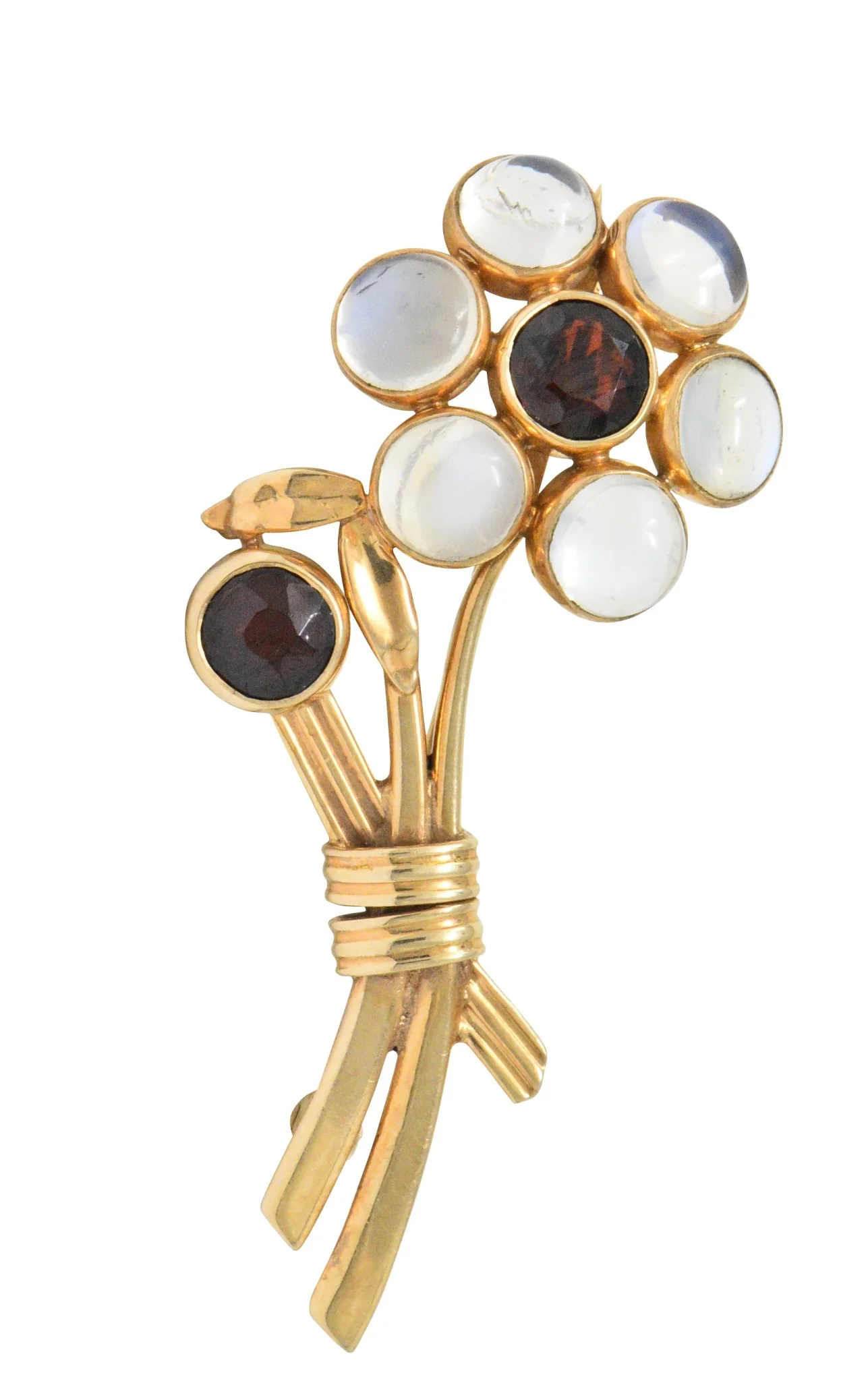 Church & Company 1.50 CTW Garnet Moonstone 14 Karat Rose Gold Flower Brooch - Image 5