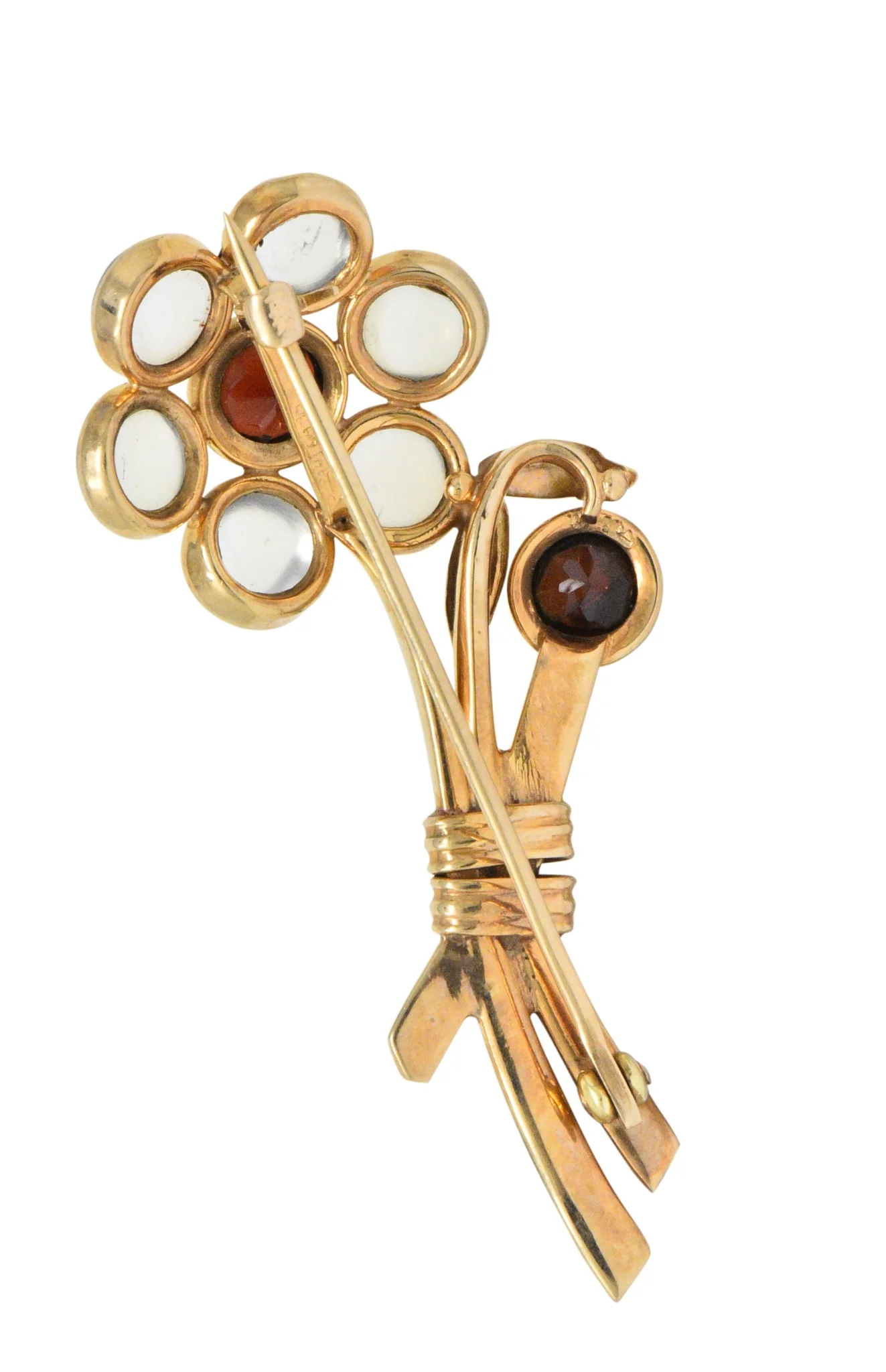 Church & Company 1.50 CTW Garnet Moonstone 14 Karat Rose Gold Flower Brooch - Image 6