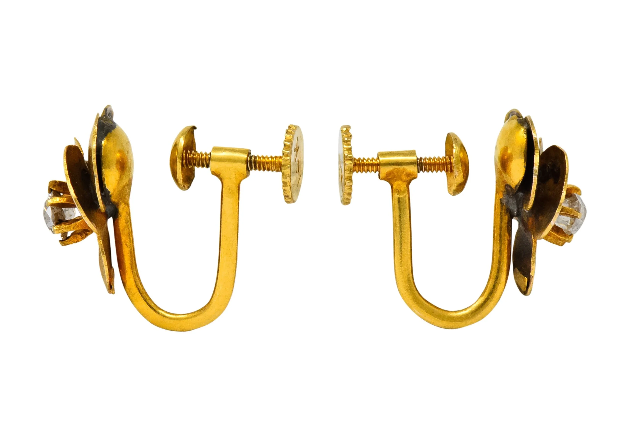 Church & Company Retro Diamond 14 Karat Gold Pansy Flower Earrings - Image 4