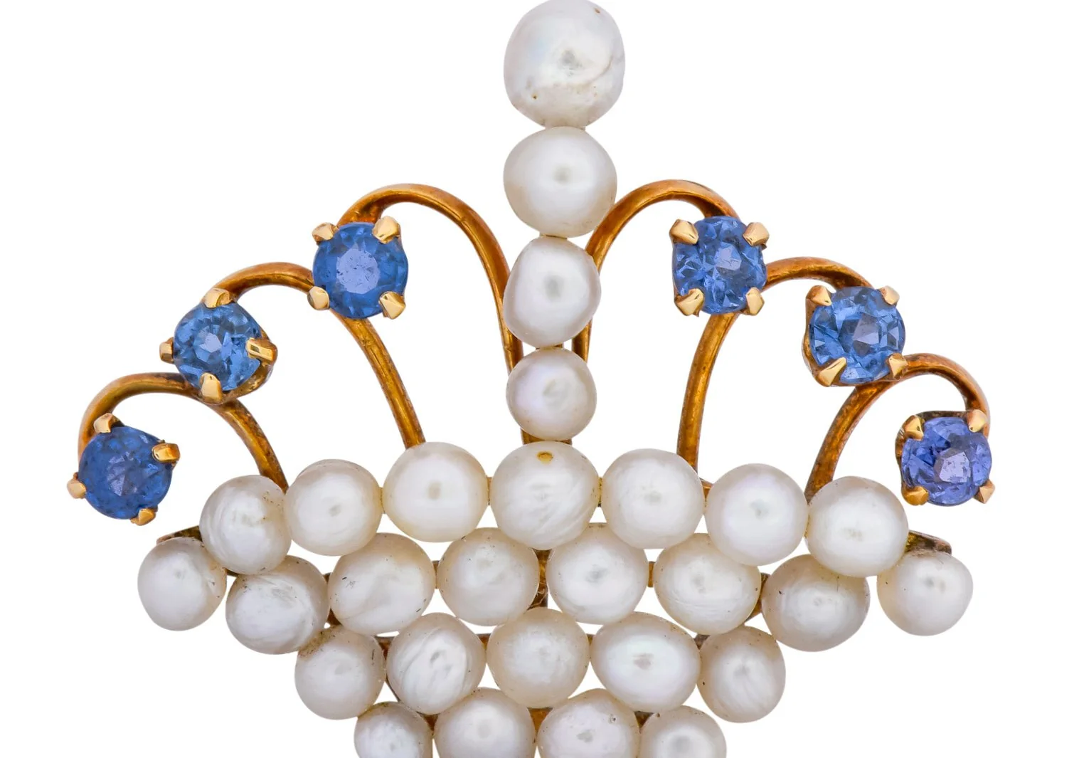 Circa 1900 Edwardian Pearl Sapphire 14 Karat Gold Flower Basket Pendant - Image 6