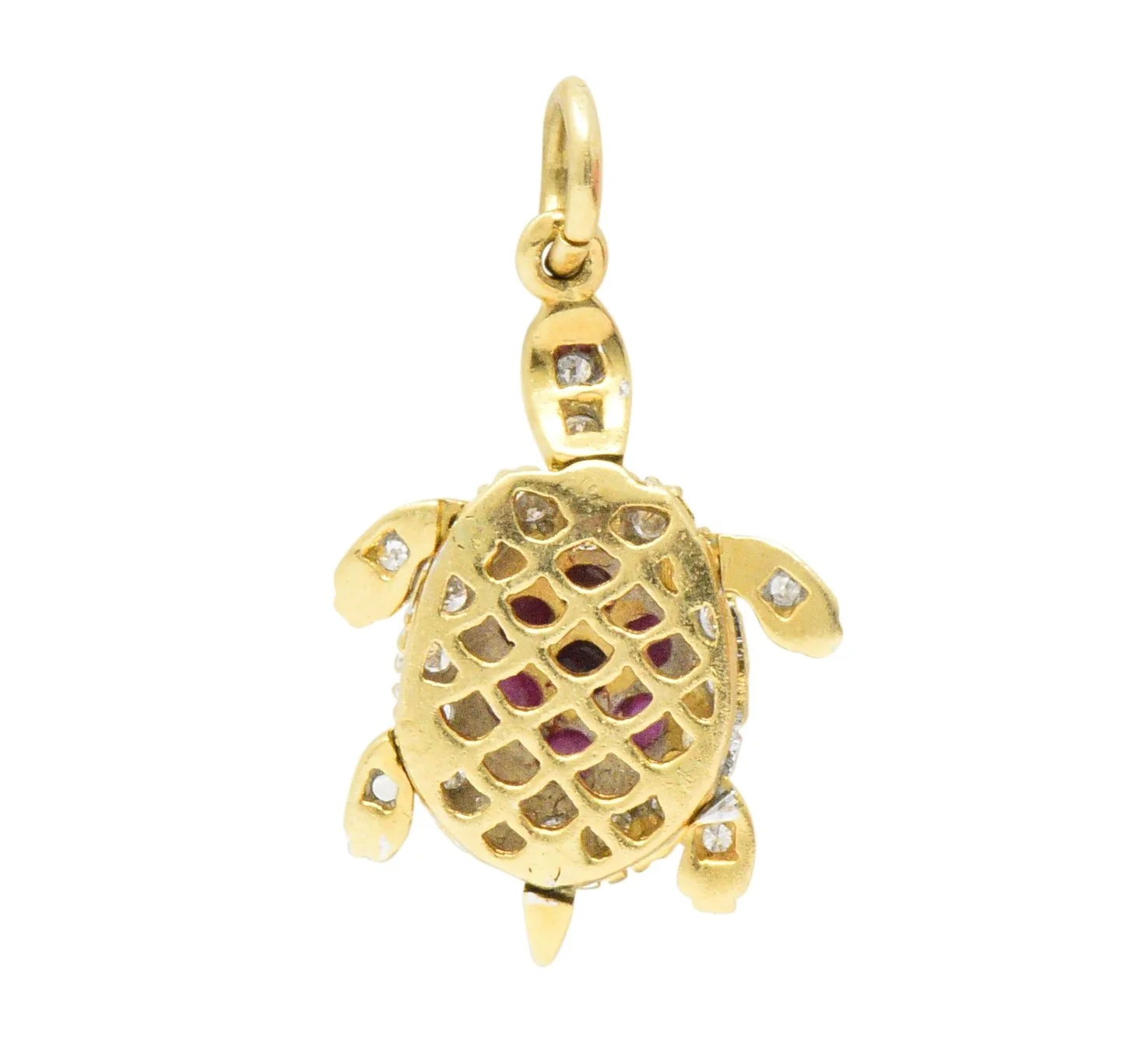 Circa 1980's Vintage 0.56 CTW Diamond Ruby 18 Karat Gold Turtle Charm - Image 3