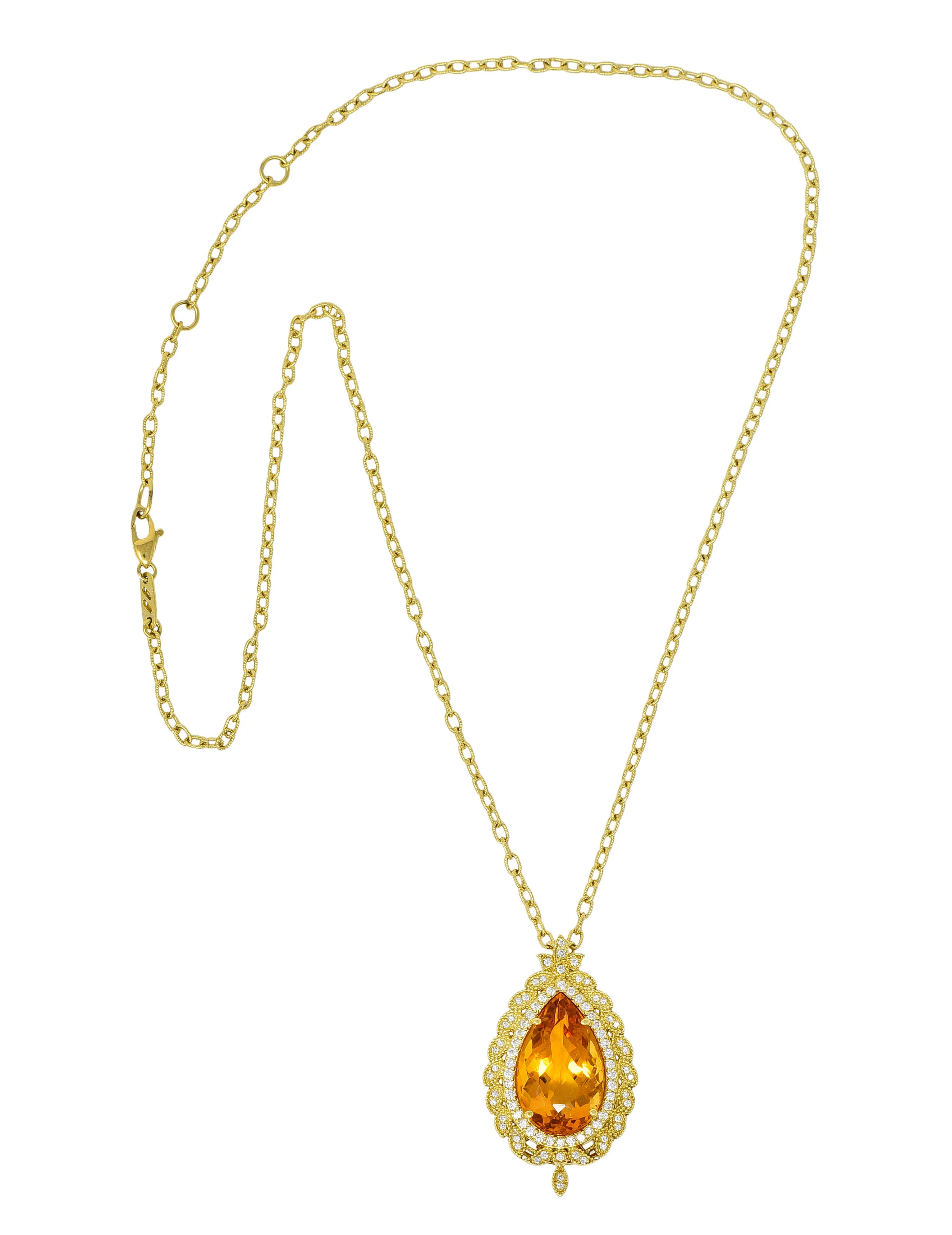 Citrine 1.05 CTW Diamond 18 Karat Gold Foliate Cluster Pendant Necklace - Image 2