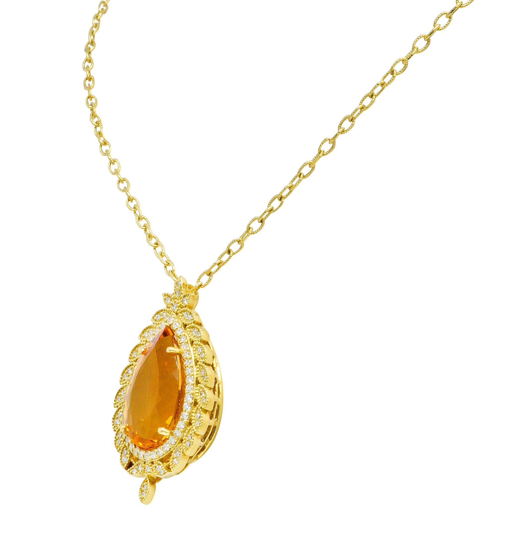 Citrine 1.05 CTW Diamond 18 Karat Gold Foliate Cluster Pendant Necklace - Image 3