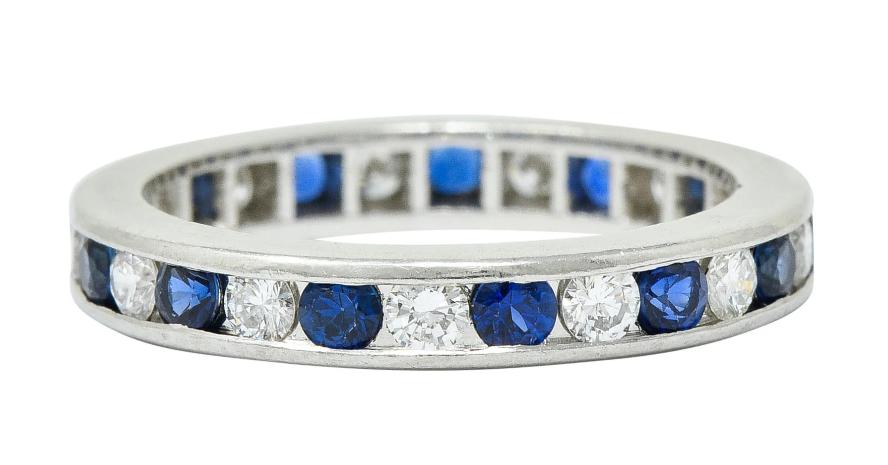 Classic Sapphire Diamond Platinum Eternity Band Stack Ring - Image 2