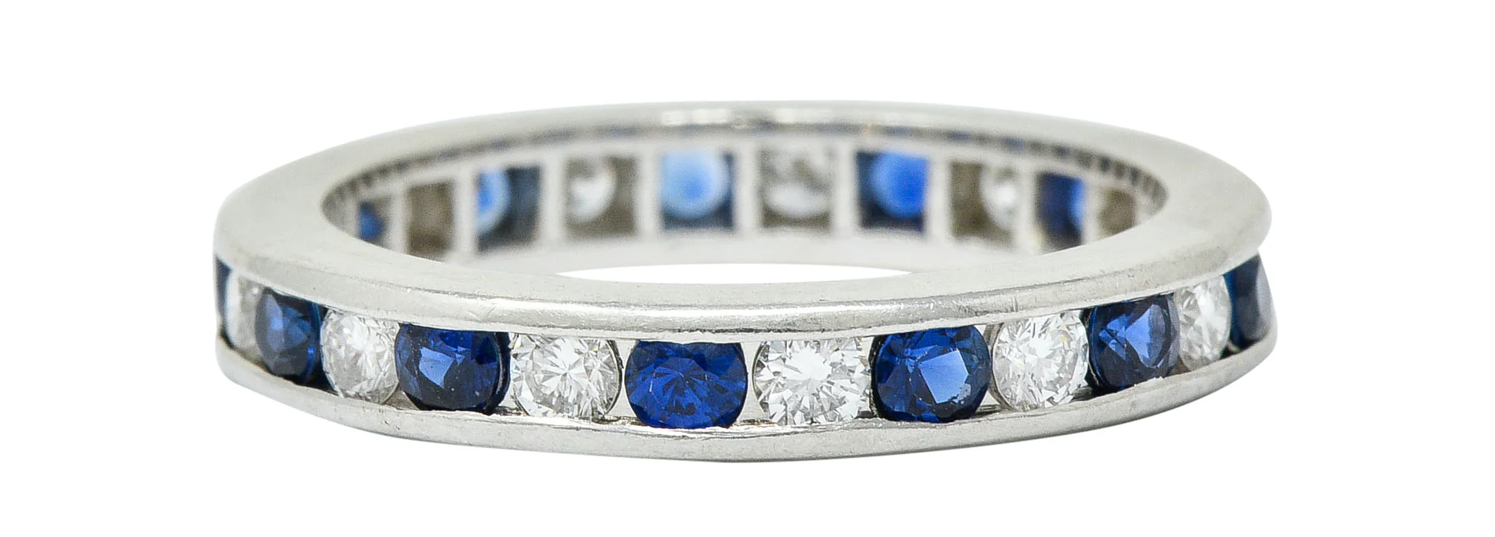 Classic Sapphire Diamond Platinum Eternity Band Stack Ring - Image 3