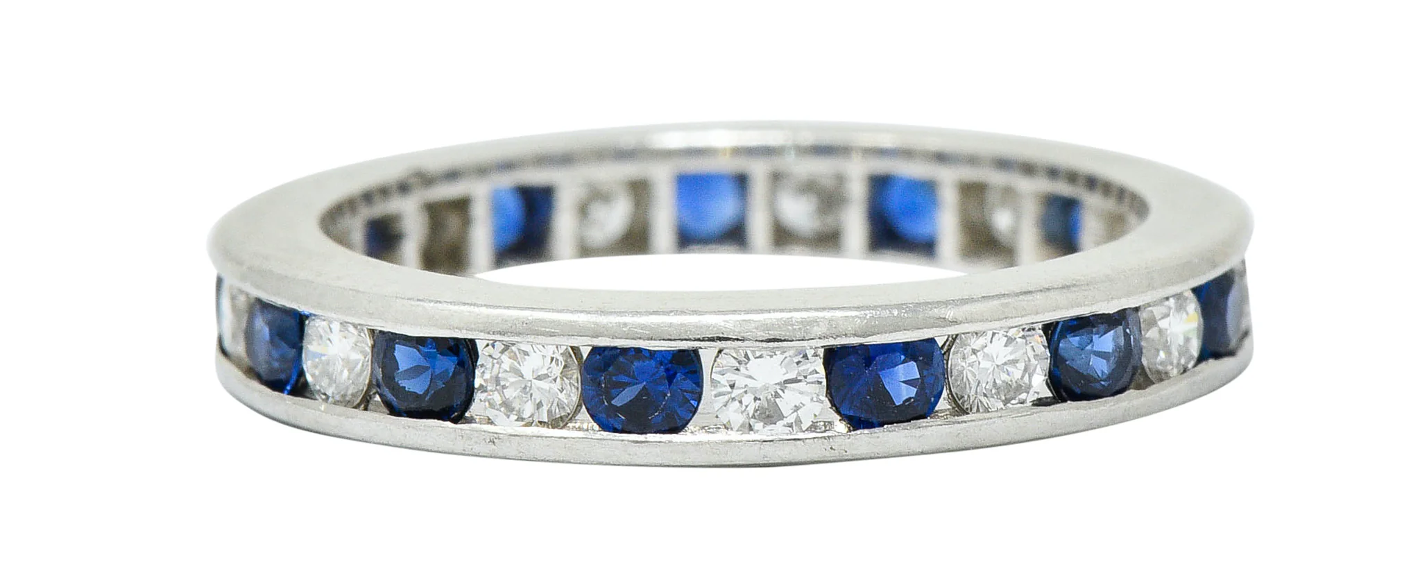 Classic Sapphire Diamond Platinum Eternity Band Stack Ring - Image 4