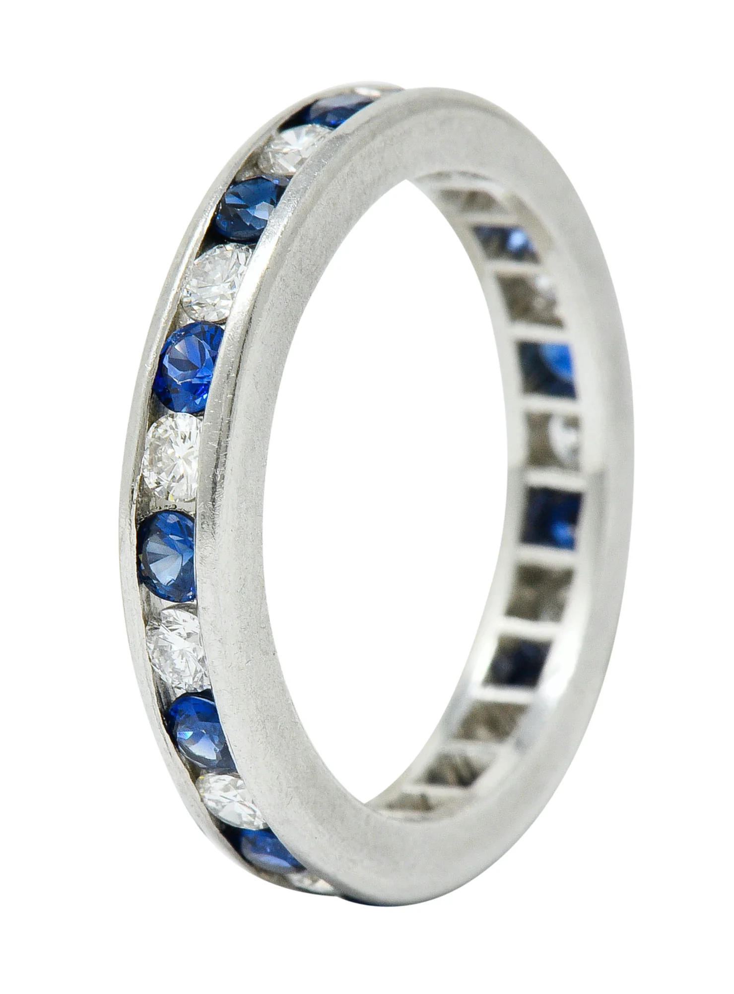 Classic Sapphire Diamond Platinum Eternity Band Stack Ring - Image 6