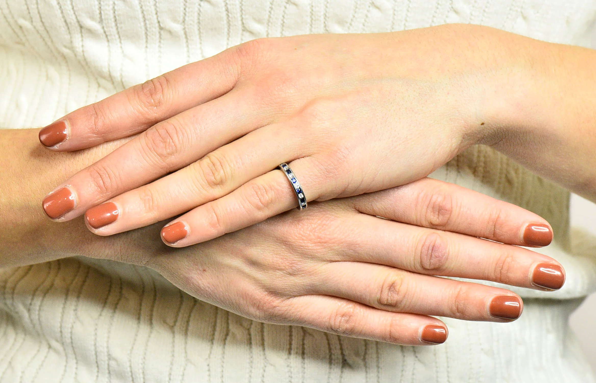 Classic Sapphire Diamond Platinum Eternity Band Stack Ring - Image 7