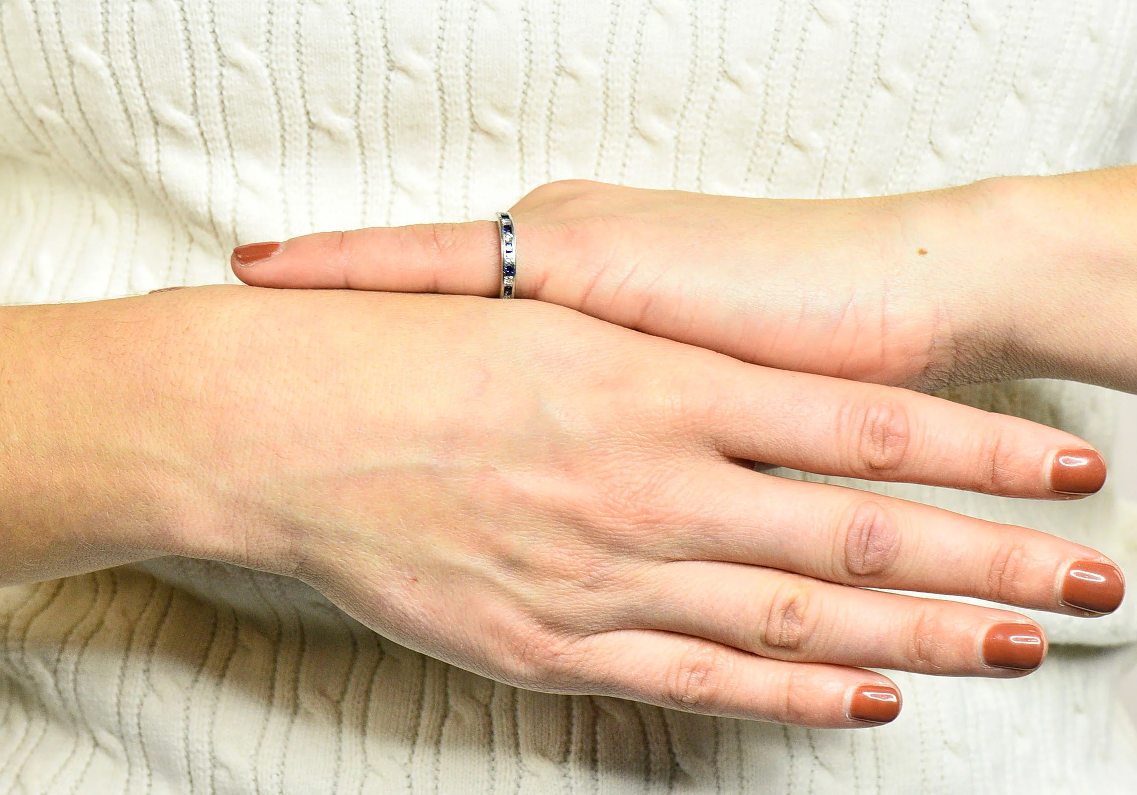 Classic Sapphire Diamond Platinum Eternity Band Stack Ring - Image 8