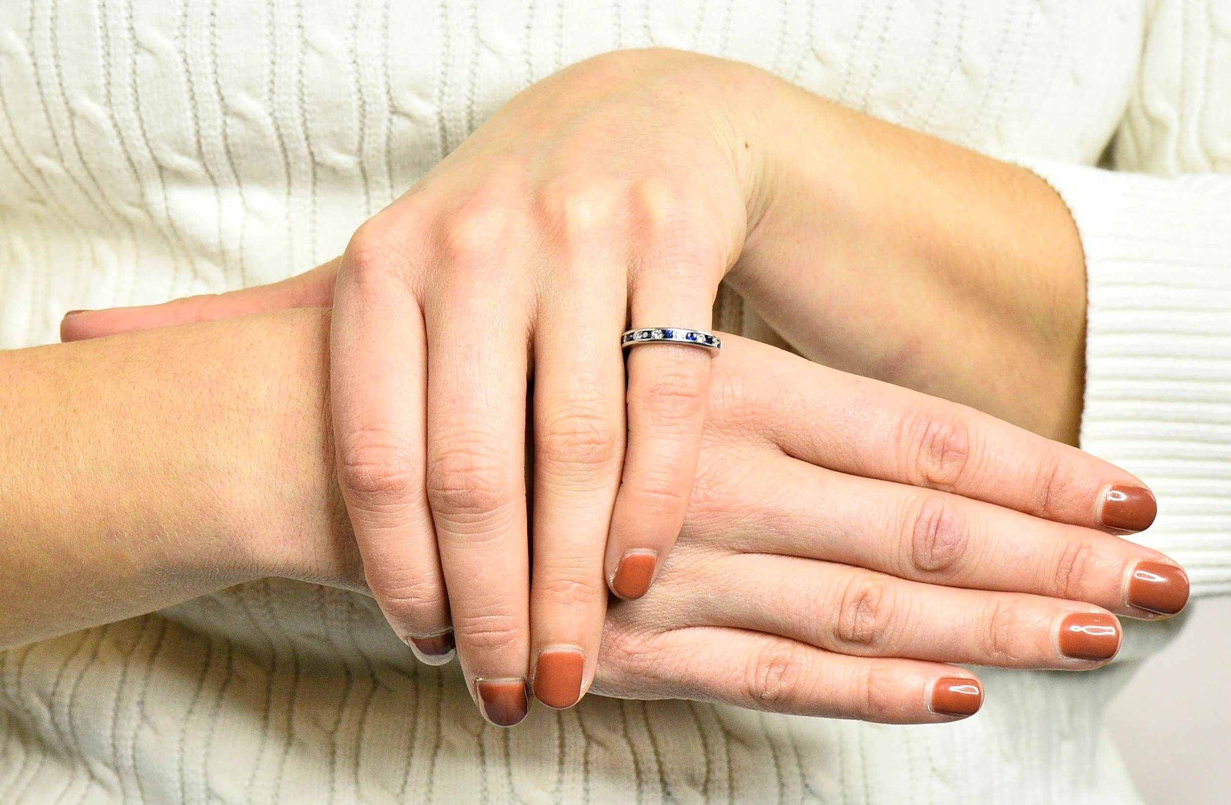 Classic Sapphire Diamond Platinum Eternity Band Stack Ring - Image 9