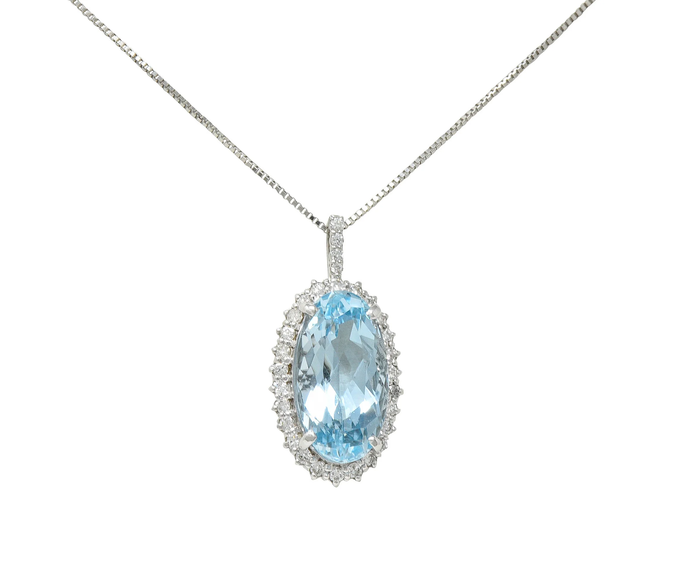 Cluster 7.19 CTW Aquamarine Diamond 14 Karat White Gold Pendant Necklace